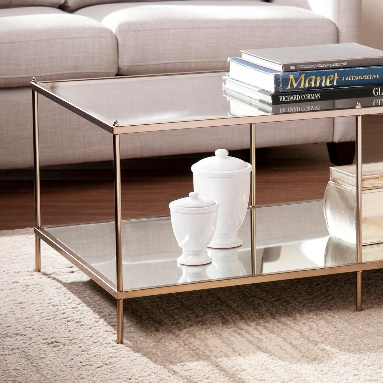 SEI Furniture Knox Glass Top Coffee Table in Gold