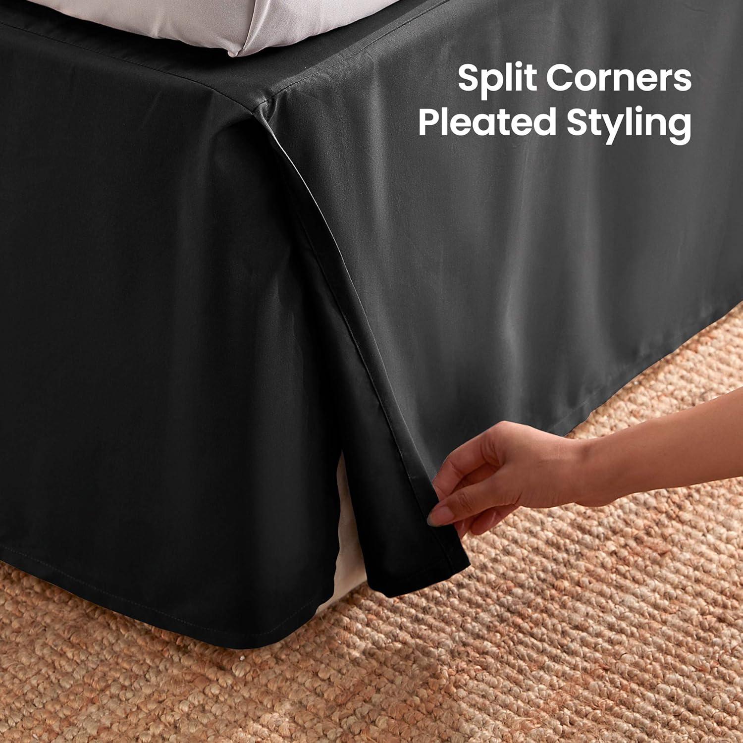 King Black Pleated Polyester Bed Skirt with 15-Inch Drop