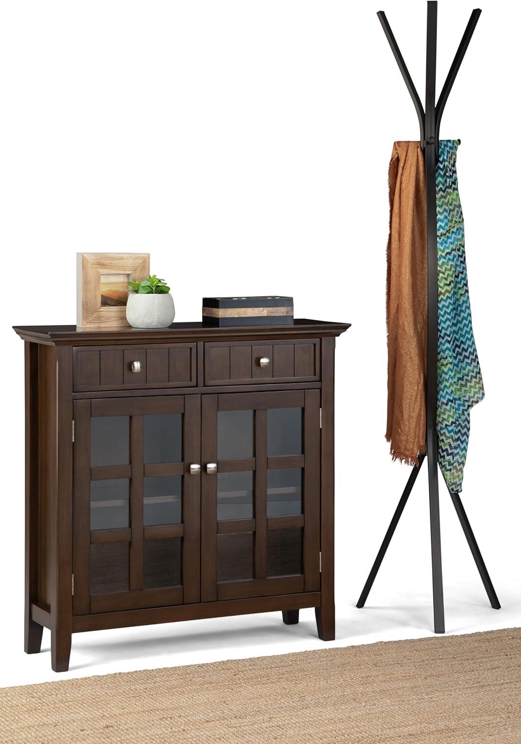Simpli Home Acadian 36"W Solid Wood 2-Shelf Entryway Storage Cabinet with Glass Doors and 2 Drawers