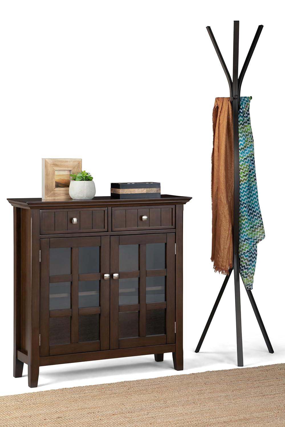 Simpli Home Acadian 36"W Solid Wood 2-Shelf Entryway Storage Cabinet with Glass Doors and 2 Drawers