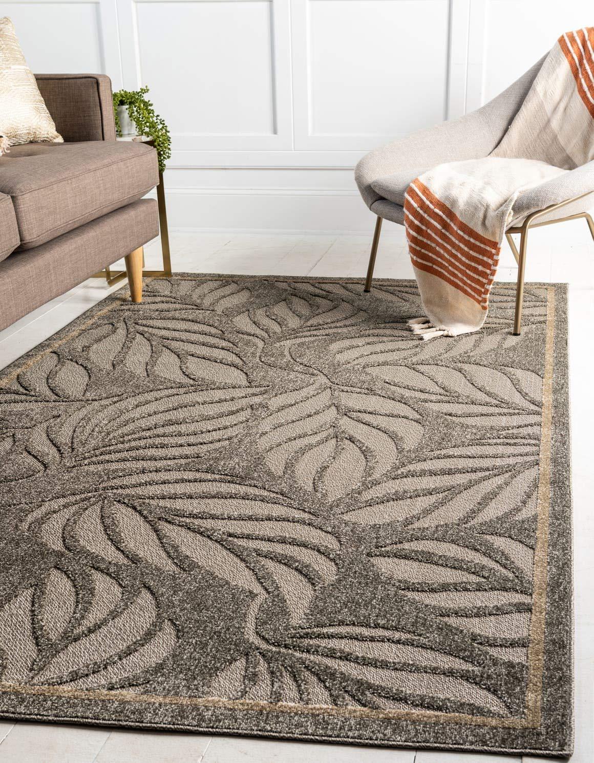 Unique Loom 6' 1 x 9' 0 Gray Outdoor Botanical Augusta Area Rug