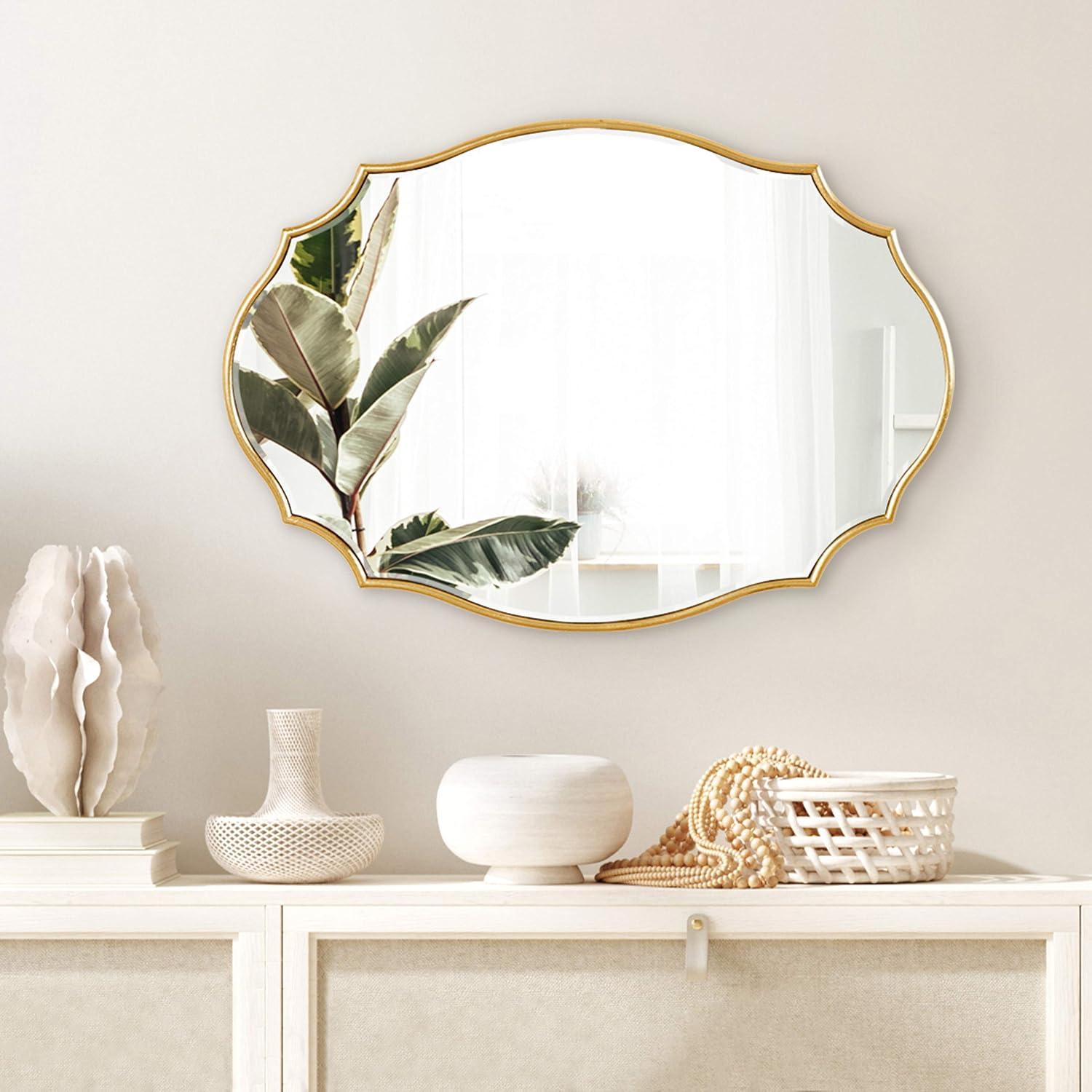 Kate and Laurel Leanna Modern Scalloped Wall Mirror, 18 x 24, Gold, Glam Oval Mirror for Wall