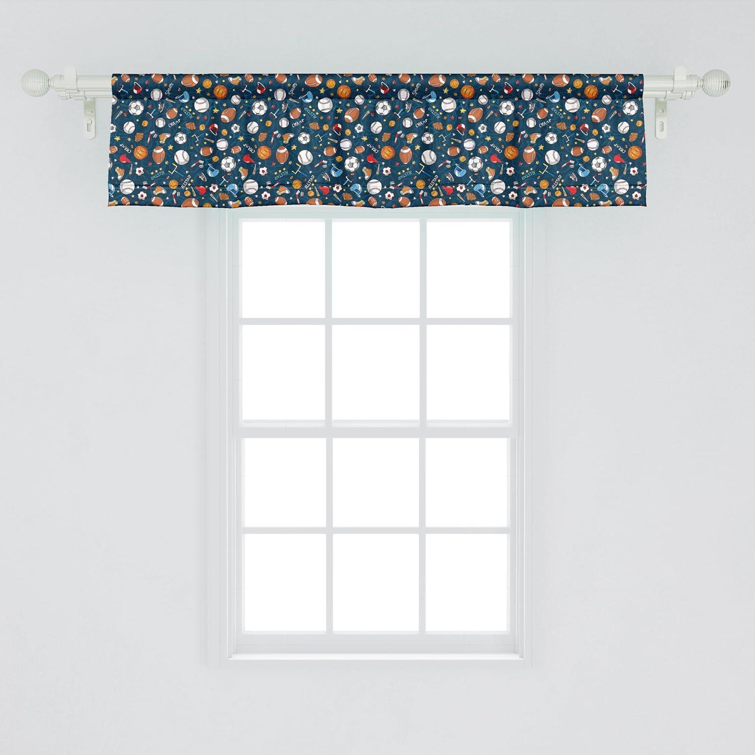 Ambesonne Sport Valance Pack of 2 Dark Silhouette Backdrop Dark Blue Multicolor