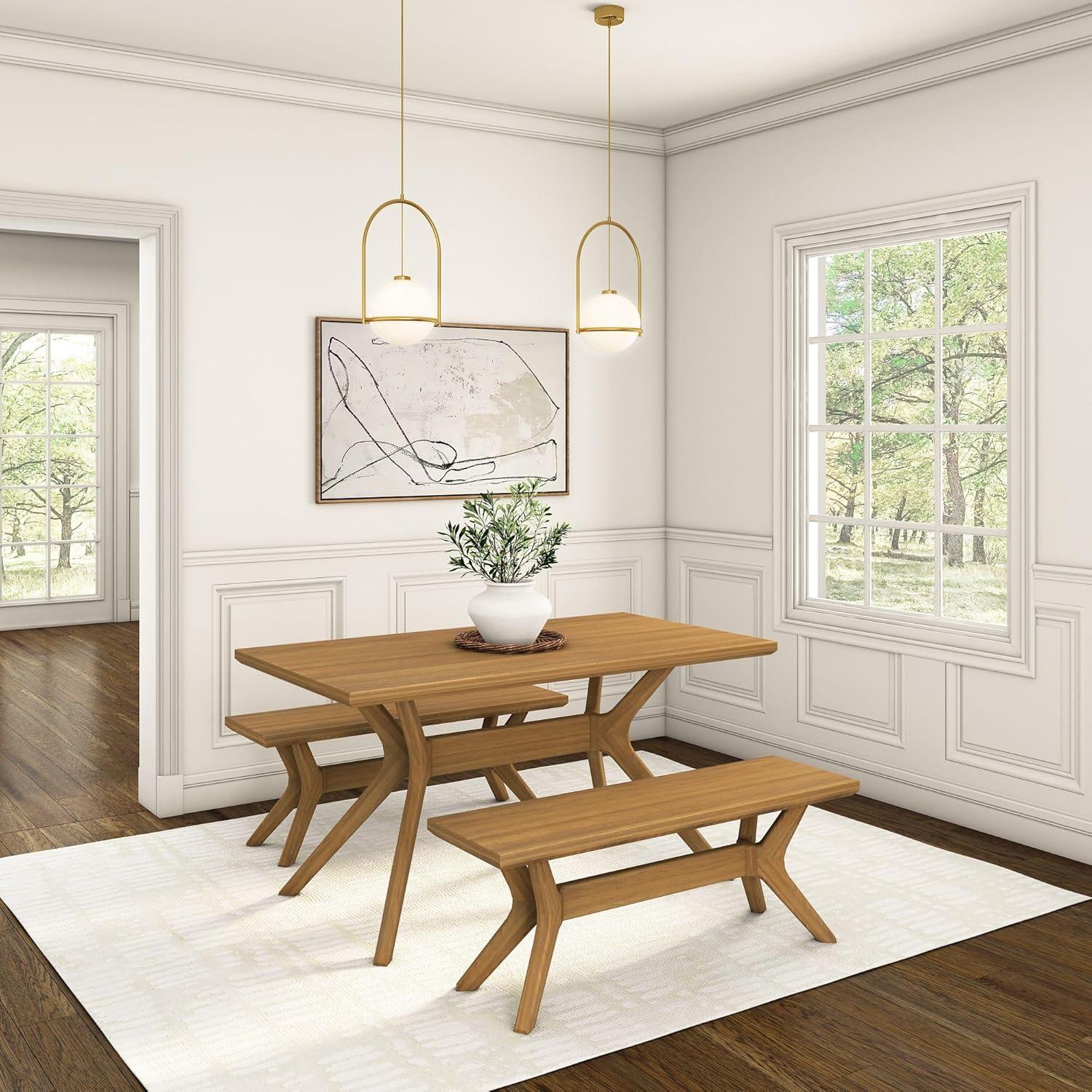 Plank+Beam Solid Wood Verso Dining Bench, 48" Entryway Bench, Minimalist Room Bench, Pecan