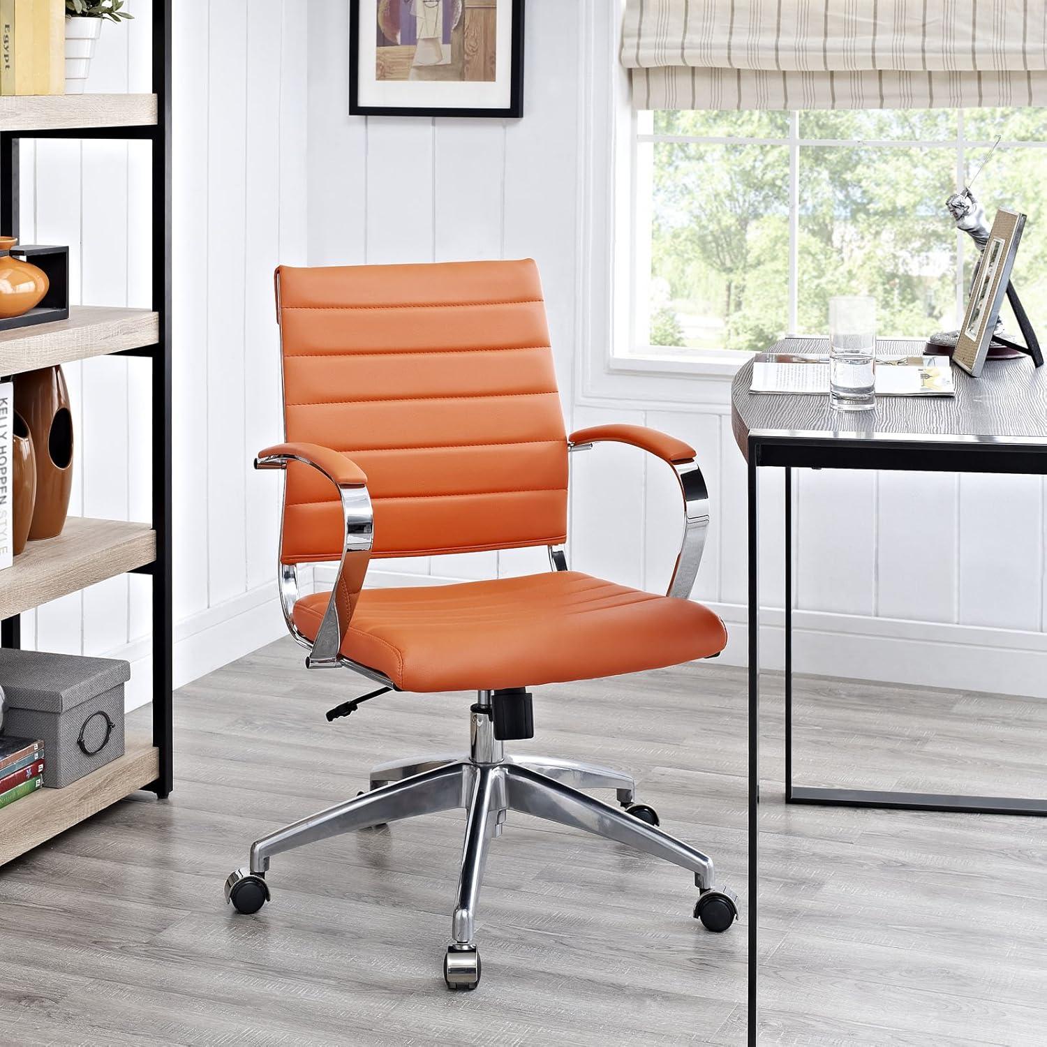 Modern Contemporary Office Chair, Orange Faux Leather