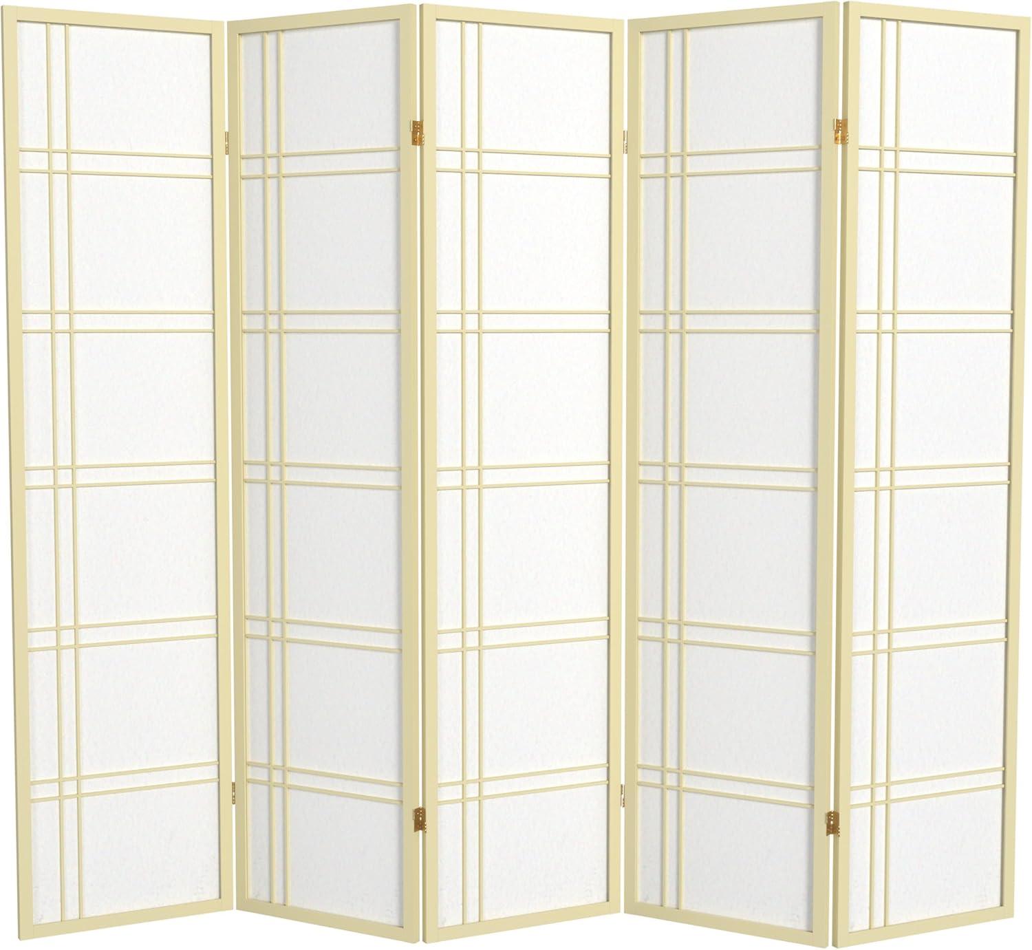 Oriental Furniture 6 Ft Tall Double Cross Shoji Screen Special Edition, 5 panel, ivory color