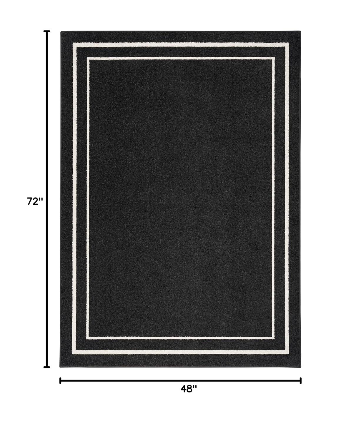 Nourison Essentials 4' x 6' Black Ivory Contemporary Bordered Indoor/Outdoor Area Rug