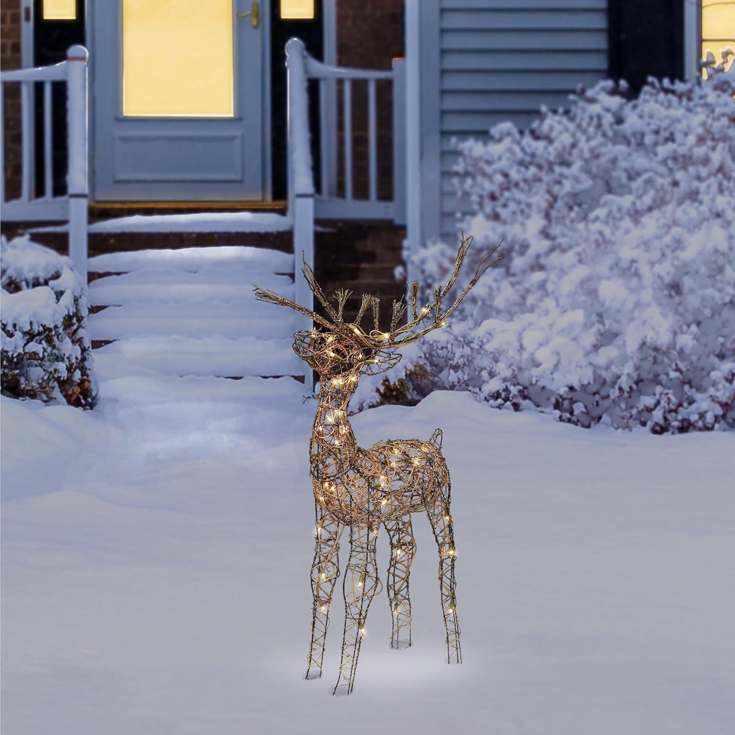 Alpine Corporation Outdoor Holiday Rattan Reindeer with Halogen Lights