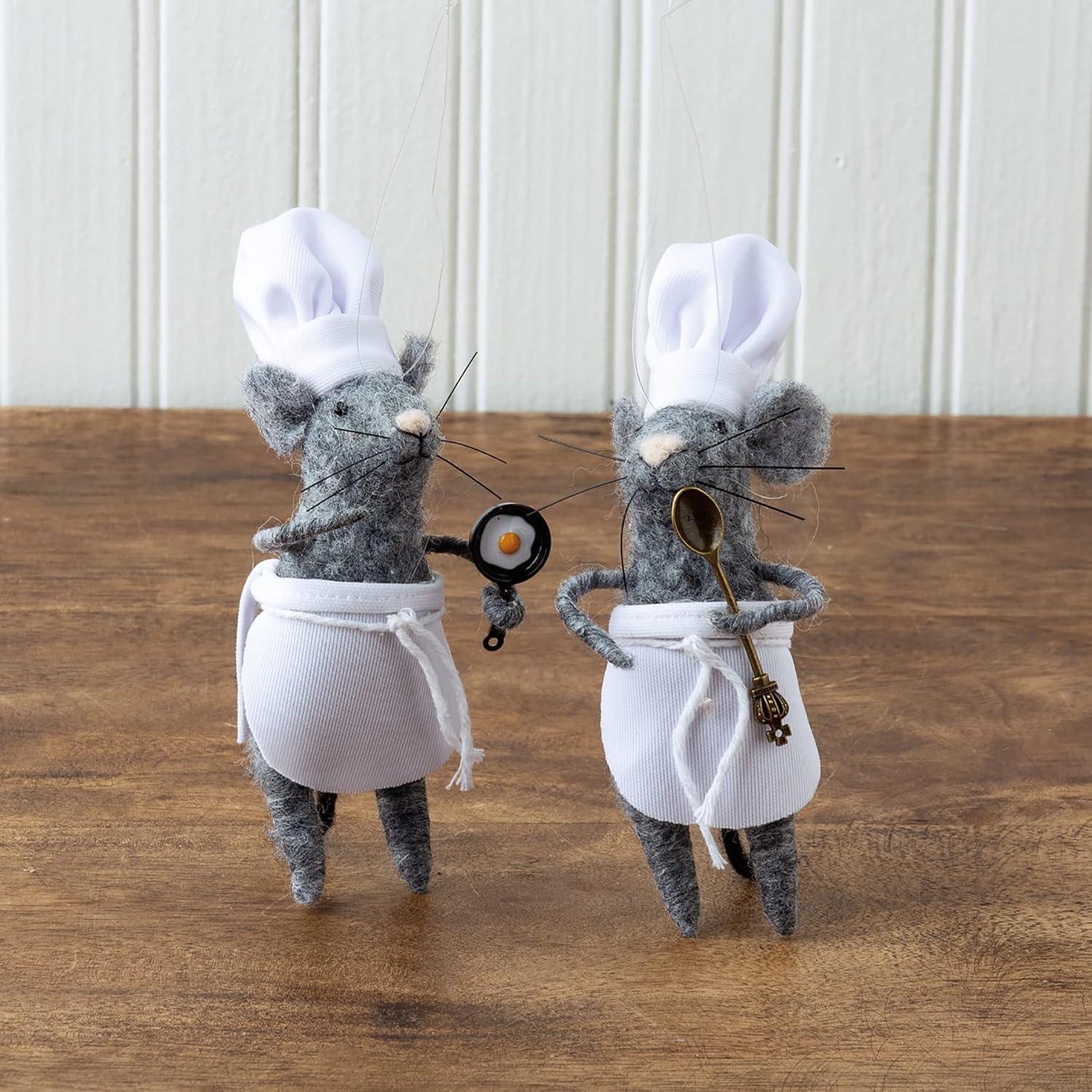 Gray Felt Chef Mice Collectible Figurine Set