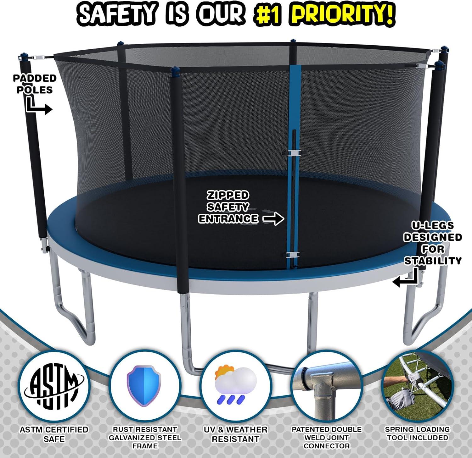 TruJump Sportspower TruJump 14' Round Trampoline with Safety Enclosure & with Lifetime Warranty on Jump Mat