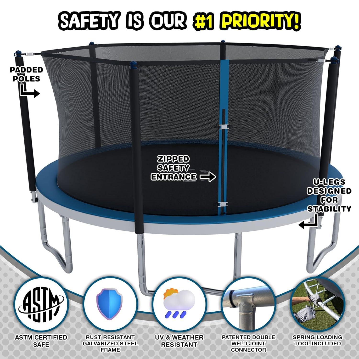 TruJump Sportspower TruJump 14' Round Trampoline with Safety Enclosure & with Lifetime Warranty on Jump Mat
