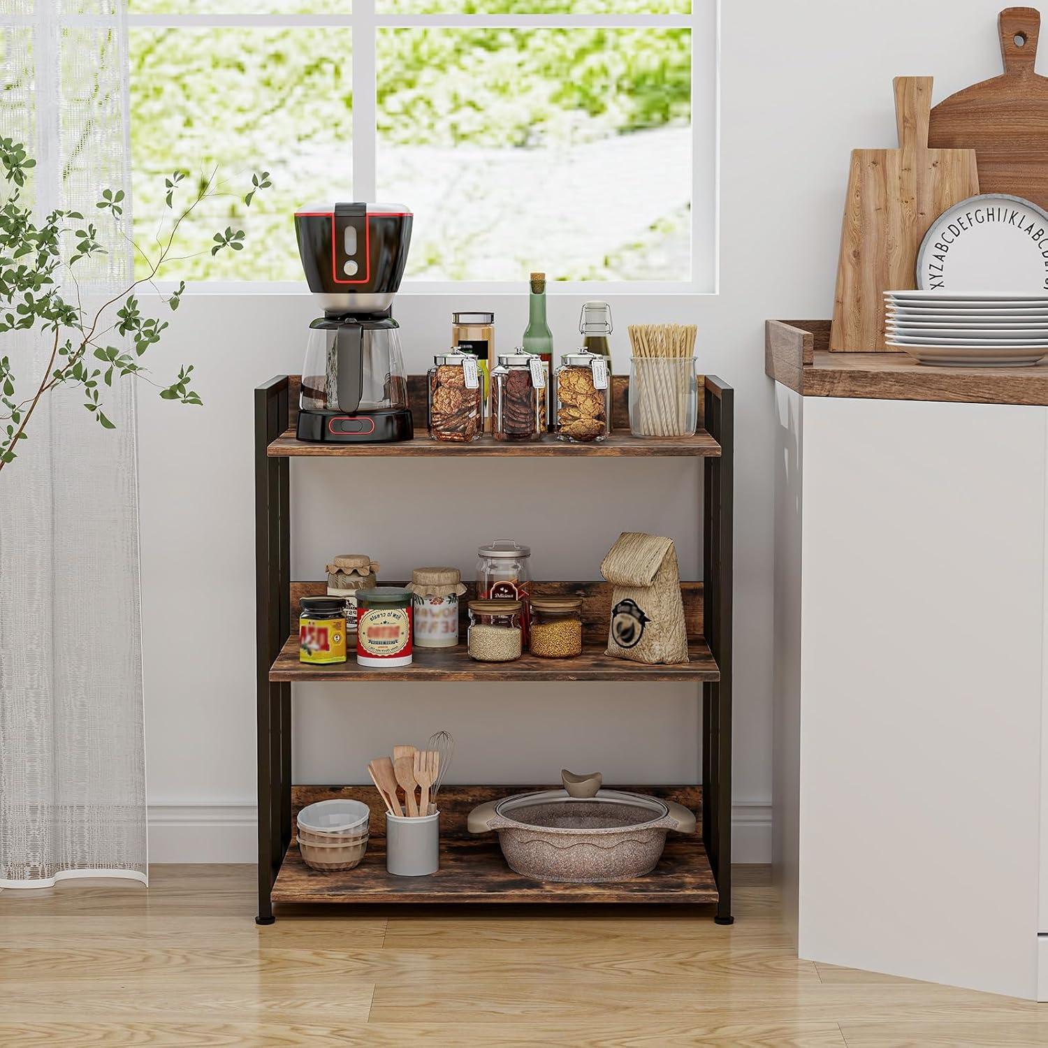 Industrial Black Metal 3-Tier Adjustable Bookshelf