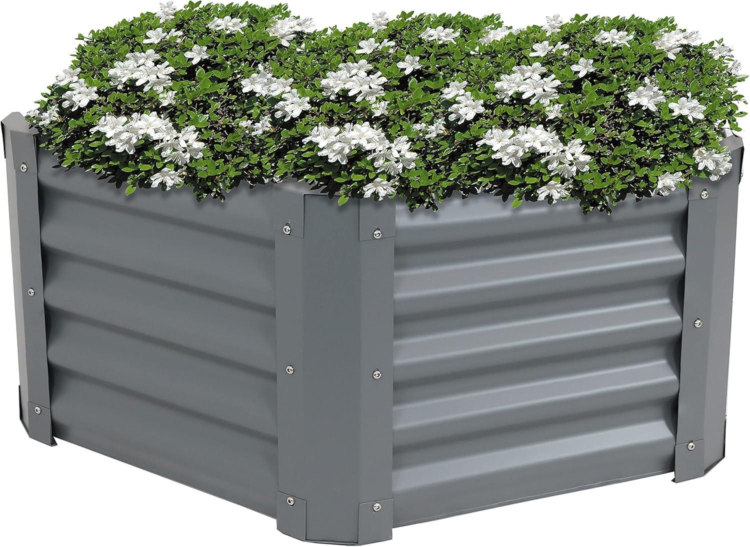 Sunnydaze Raised Powder-Coated Steel Hexagon Planter Garden Bed Kit for Plants, Flowers, Vegetables and Herbs - 41" W x 16" Deep - Gray