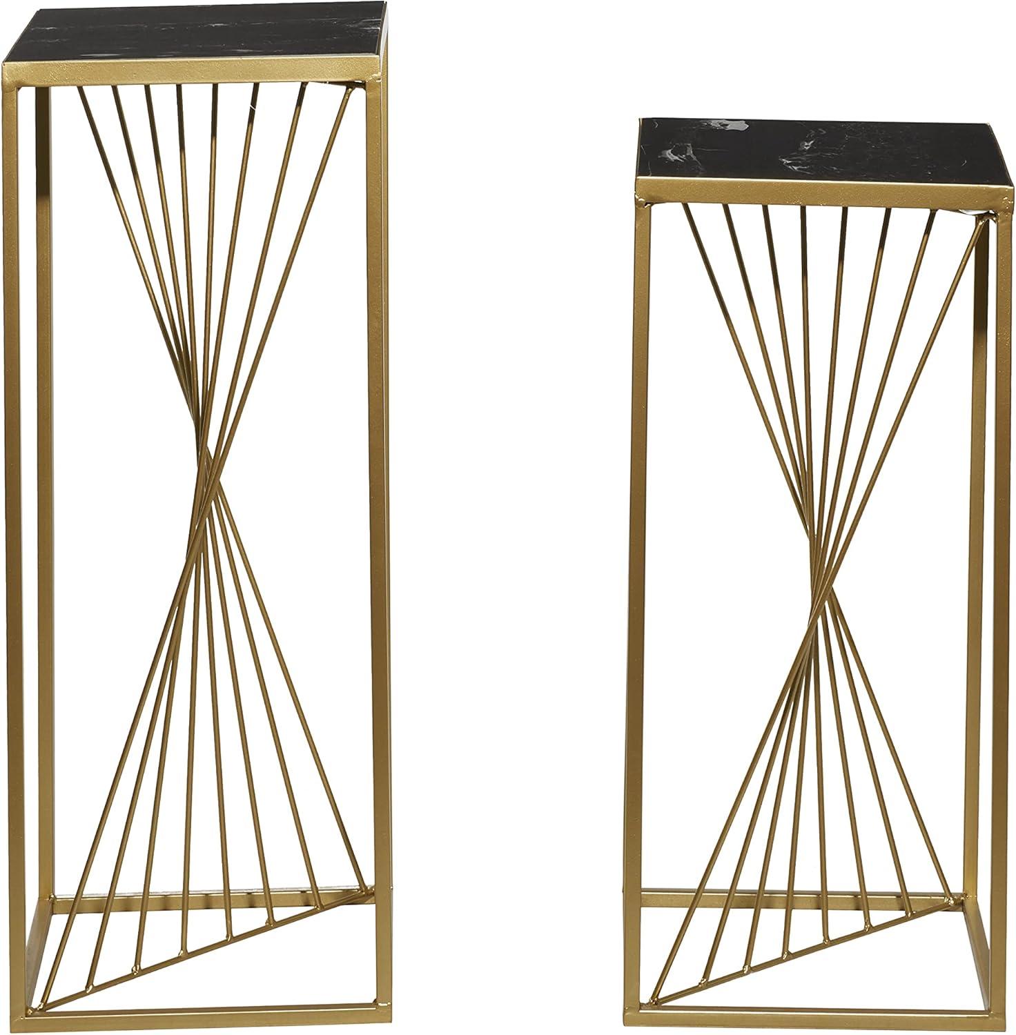 Set of 2 Contemporary Marble Accent Tables Gold - Olivia & May: No Assembly, Indoor Use, Metal Frame