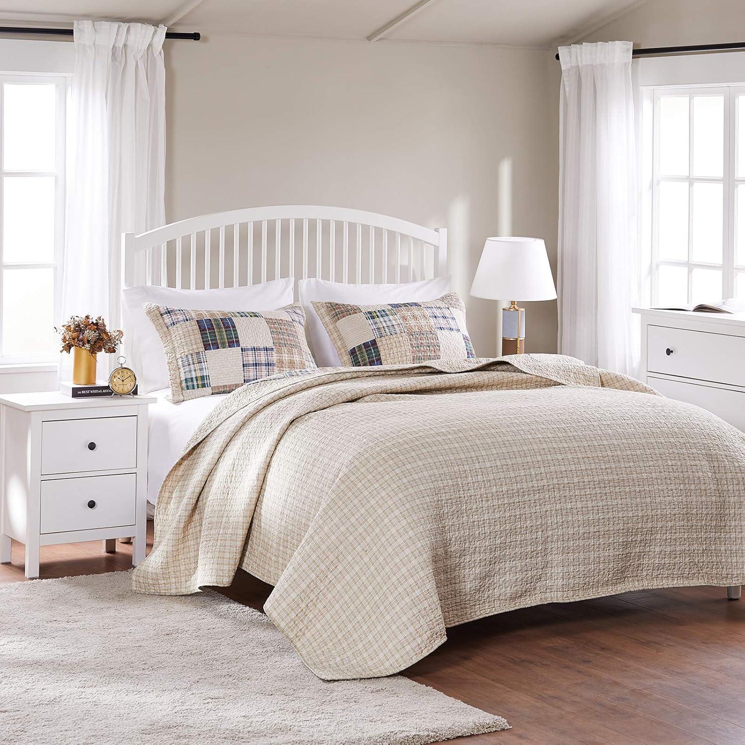 Greenland Home Fashions Oxford Quilt & Sham Set Beige/Blue