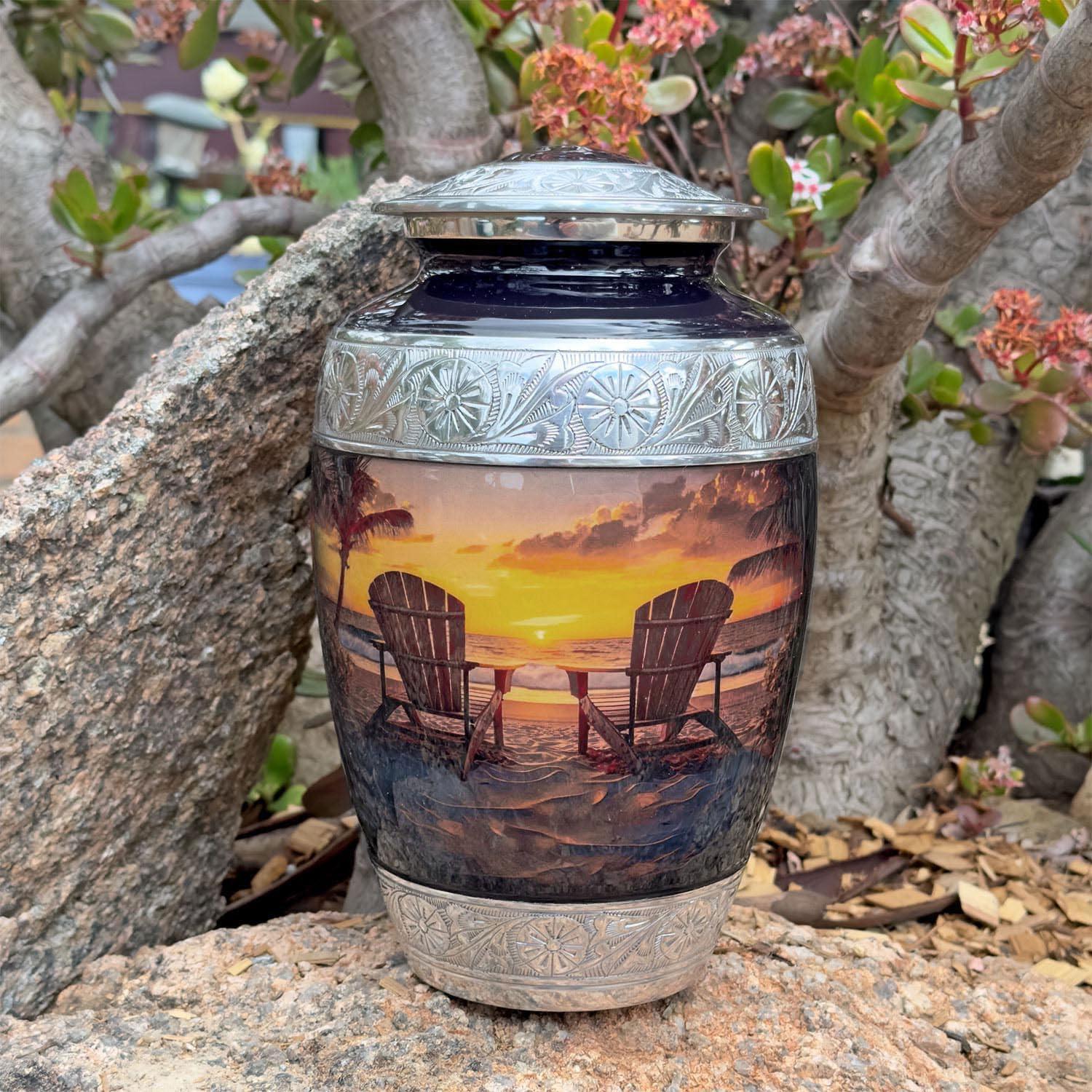 Beach Urn for Human Ashes | Large Handcrafted Funeral Memorial | Decorative Cremation Sunrise Sunset Urn for Women and Men
