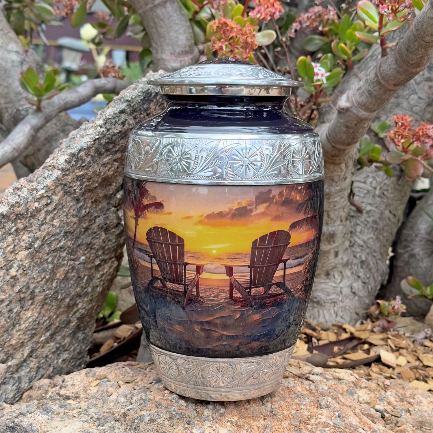 Beach Urn for Human Ashes | Large Handcrafted Funeral Memorial | Decorative Cremation Sunrise Sunset Urn for Women and Men