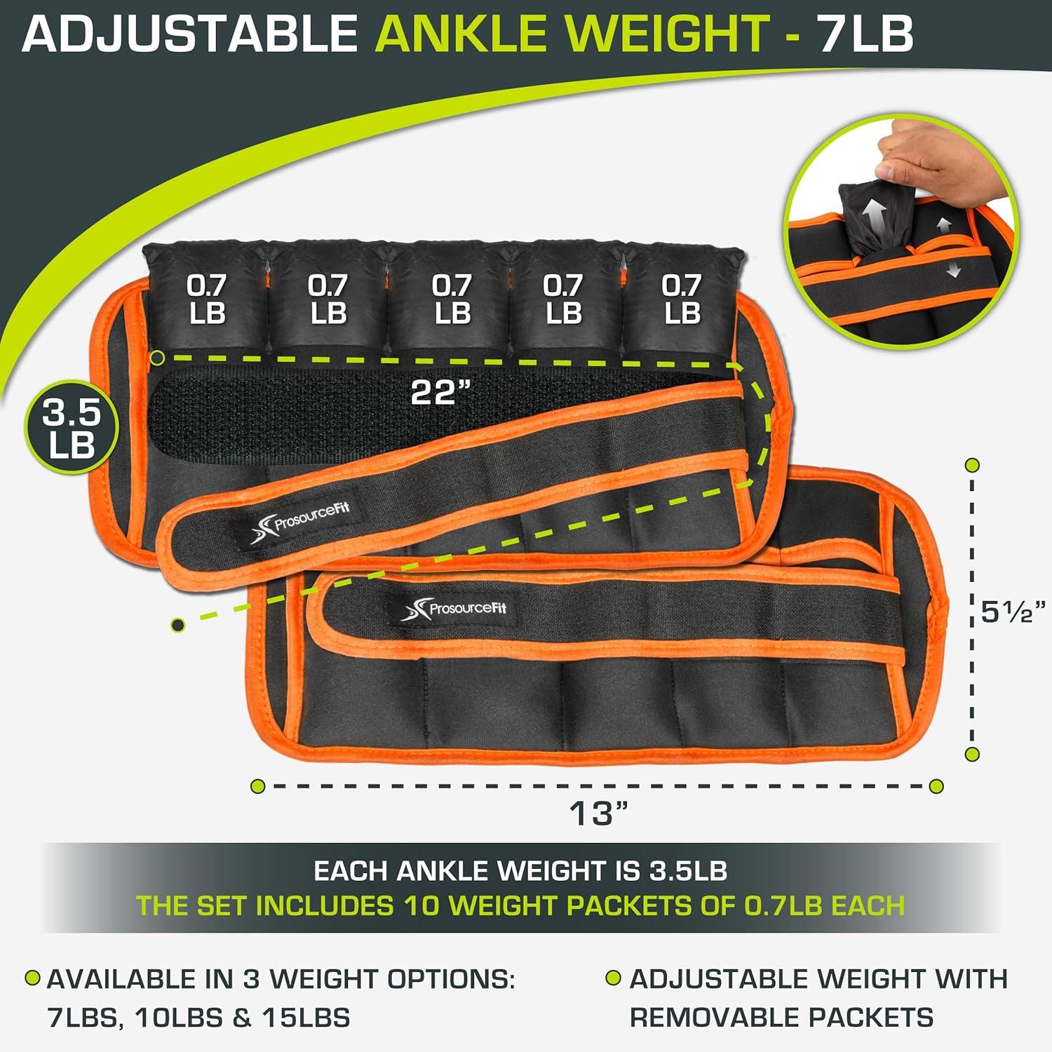 ProsourceFit 7 lb Adjustable Black and Orange Ankle Weights