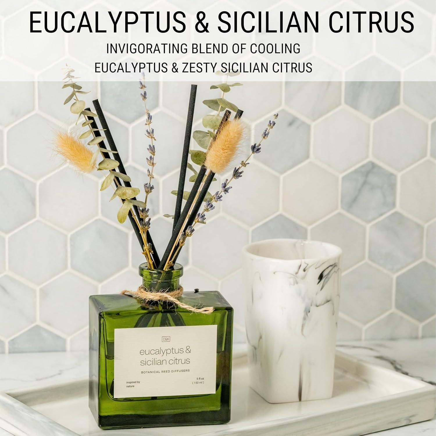 Craft & Kin Reed Diffuser Set With Flower For Home With Eucalyptus & Sicilian Citrus Scent