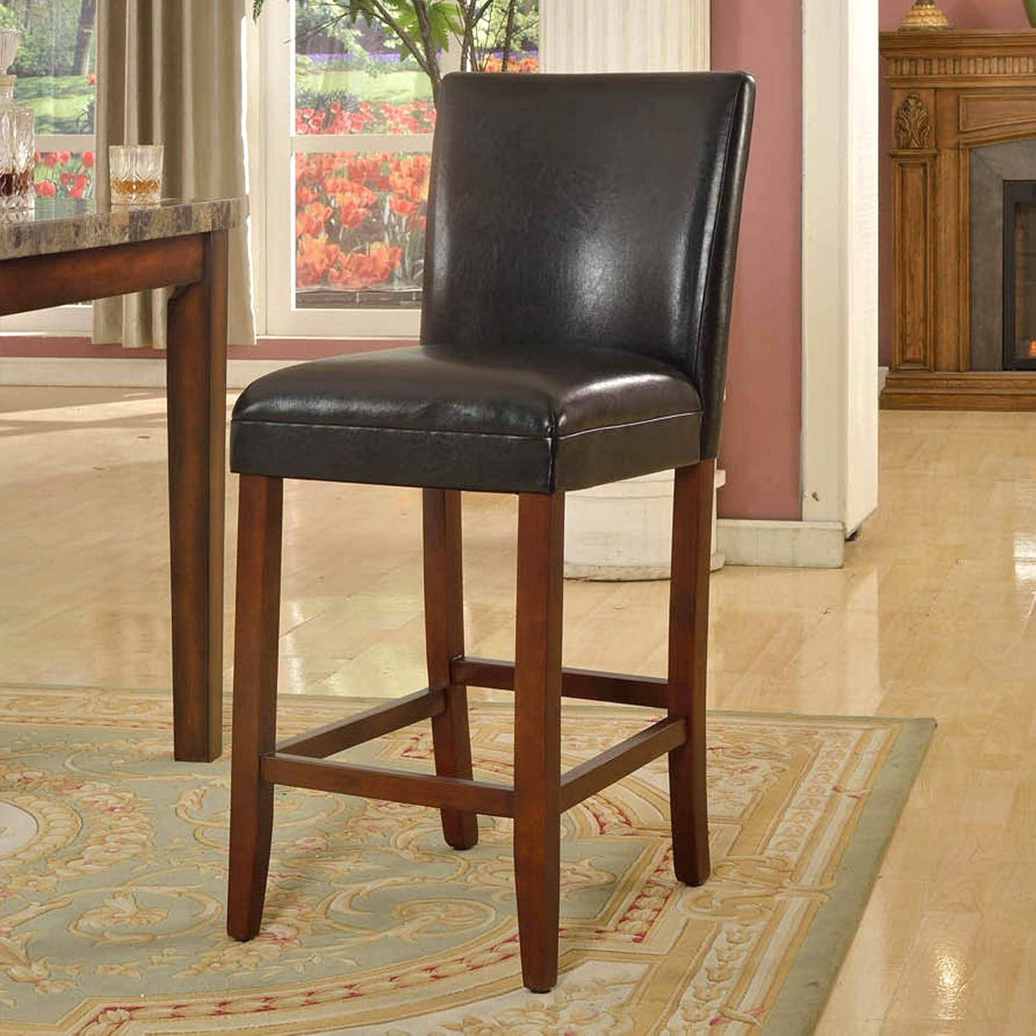 24" Faux Leather Luxury Counter Height Barstool Black - HomePop: Rubberwood Legs, Padded Back