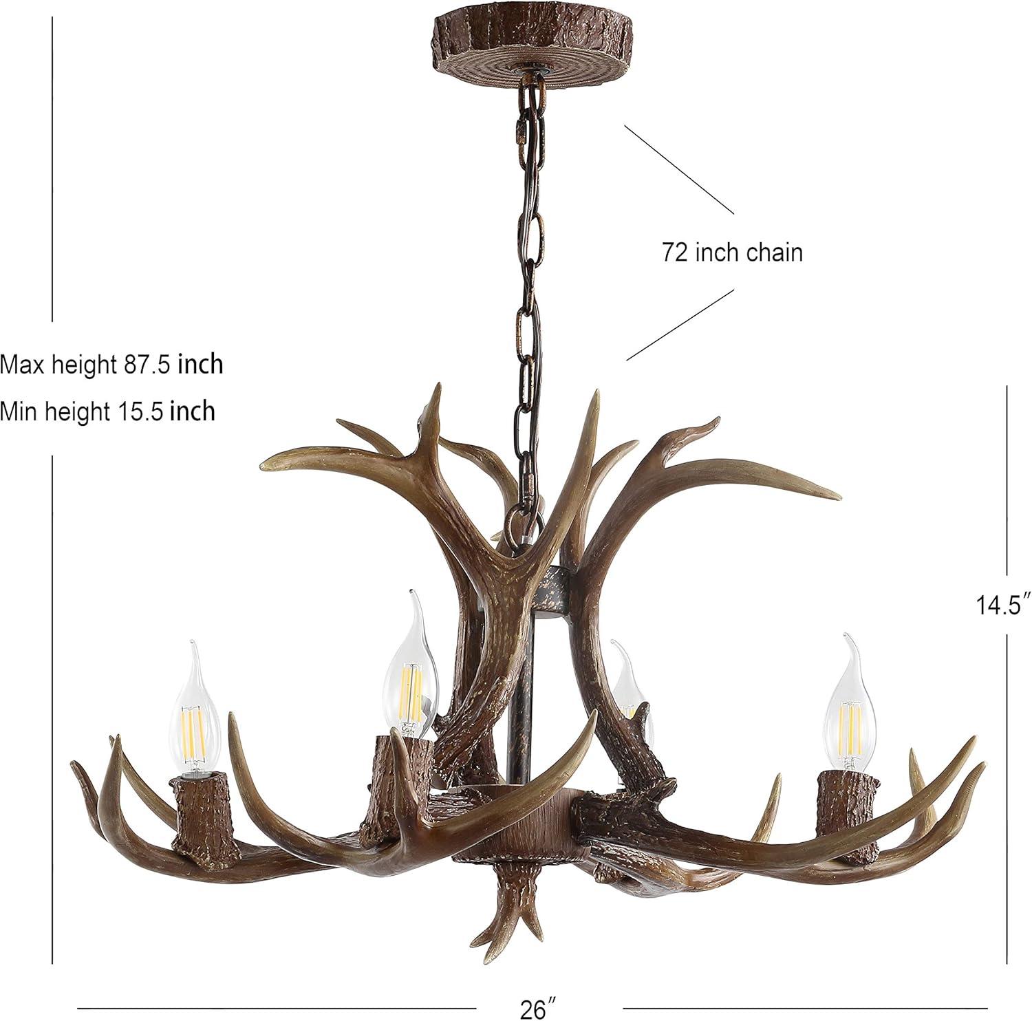 Eldora 26" Adjustable Resin Antler 4-Light LED Chandelier, Brown