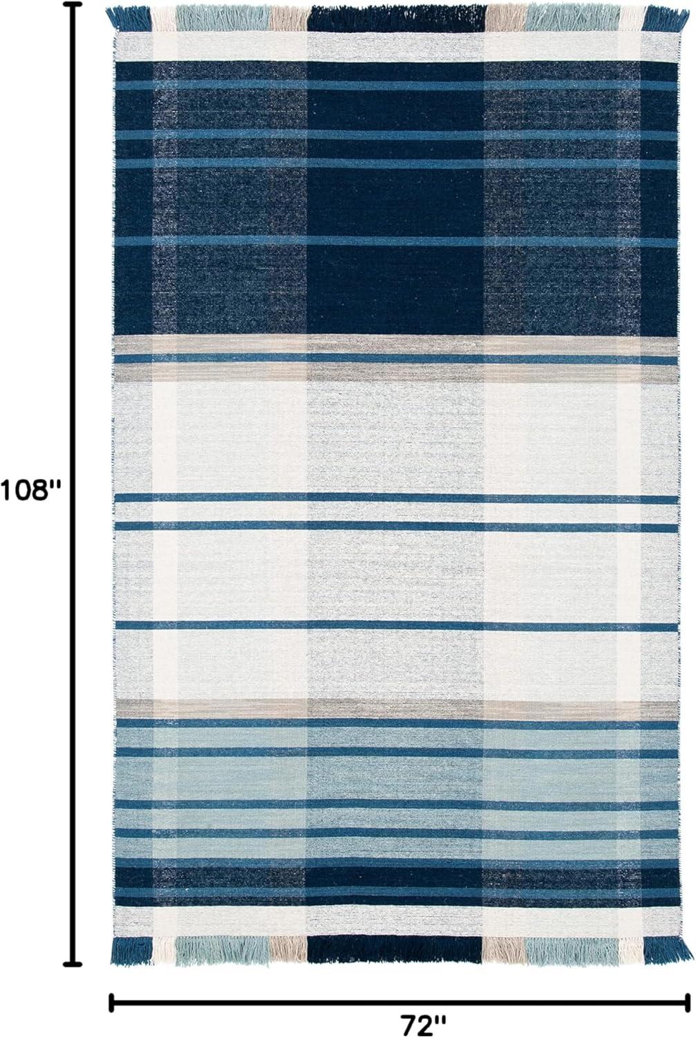 Coastal Charm Hand-Woven Blue Stripe Wool Area Rug 6' x 9'