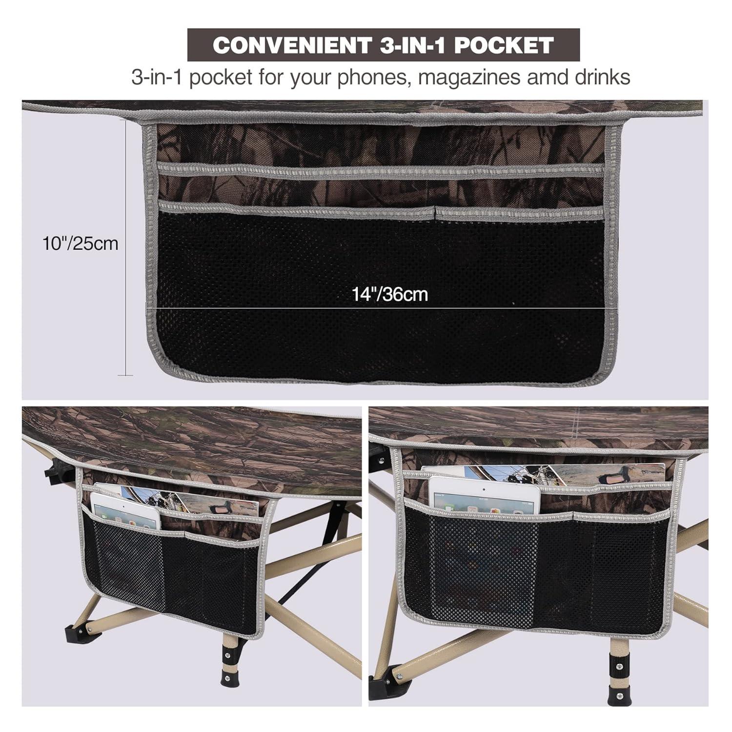 REDCAMP Folding Hunting Cots for Adults 500lbs, XL Sleeping Cots for Hunting, Extra Wide Portable for Camping Outdoor Travel Indoor Home, Camo