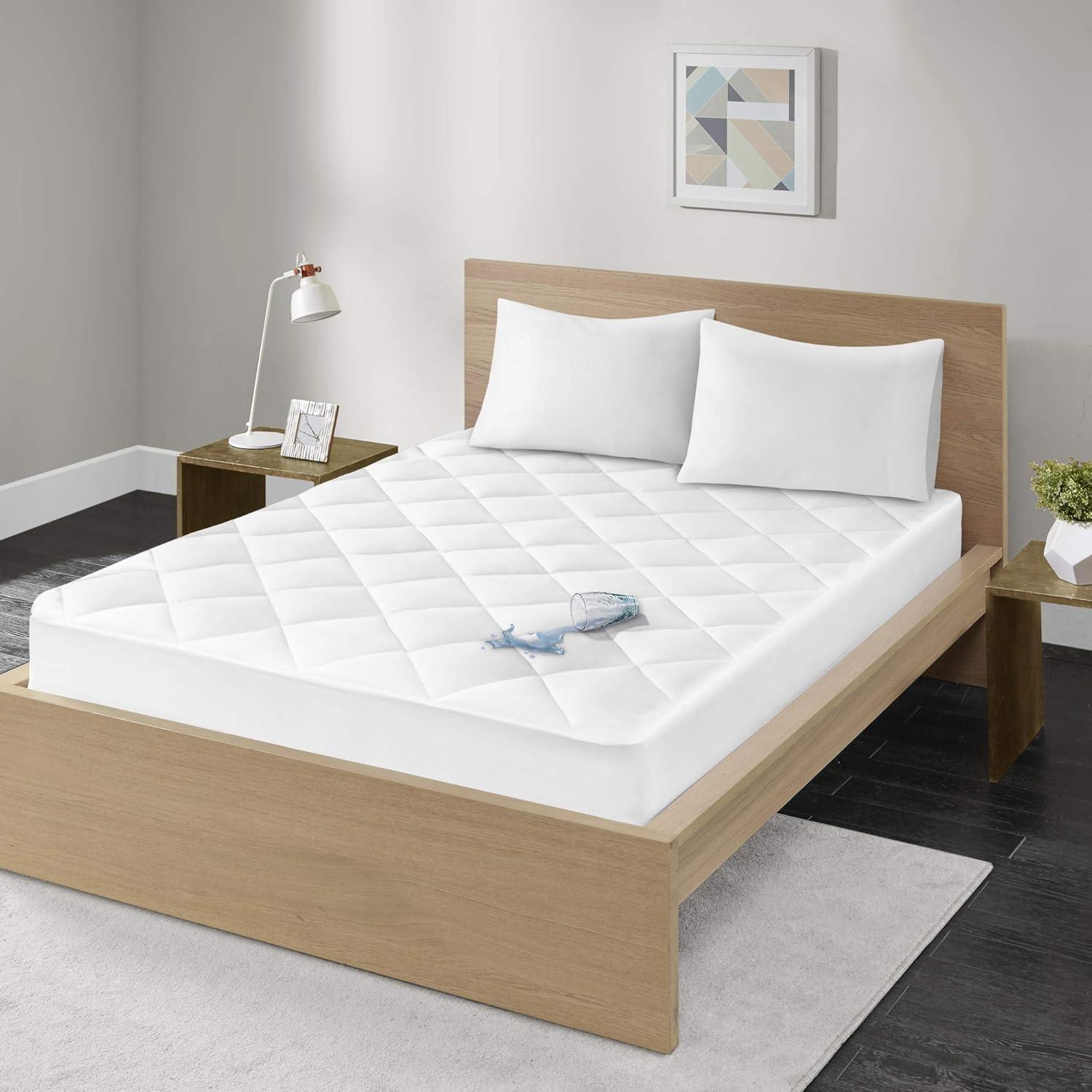 Madison Park California King Ensure 300 Thread Count Cotton Sateen Waterproof Mattress Pad: Hypoallergenic, Quilted