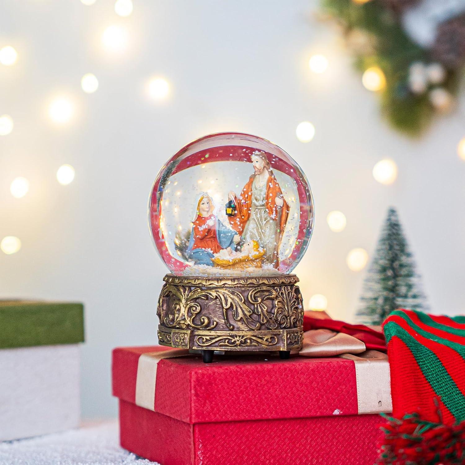 Snow Globes Glitter Water Globe Musical Snow Globe Decoration Plays Silent Night, 100 mm, Nativity