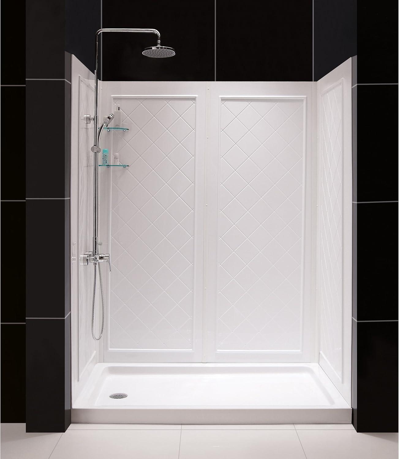 DreamLine DL-6190L-01 Qwall 32" D x 60" W x 76 3/4" H Left Drain Acrylic Shower Base and Wall Kit in White