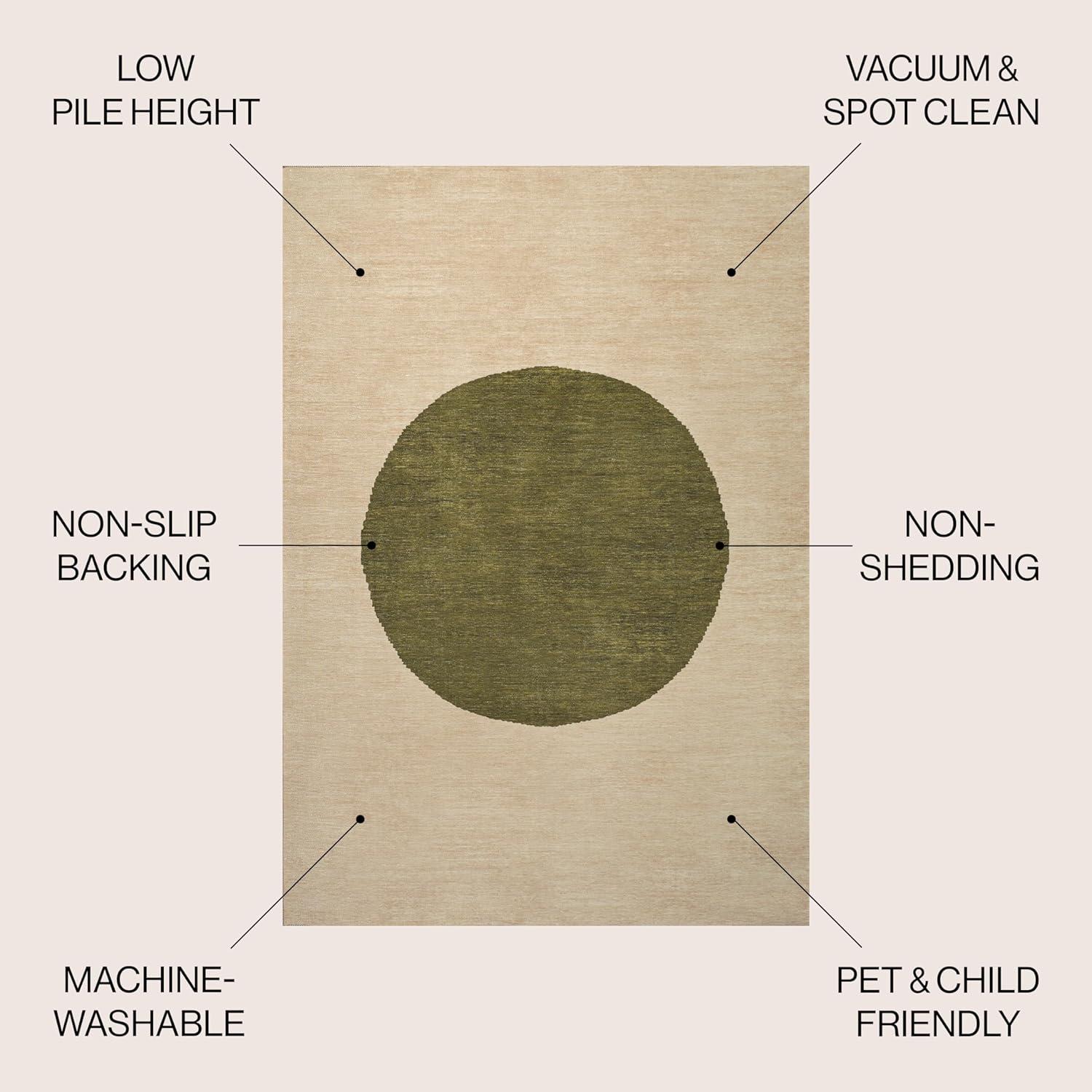 5' x 8' Cirkel Minimalist Geometric Dot Machine-Washable Area Rug, Cream/Olive - JONATHAN Y