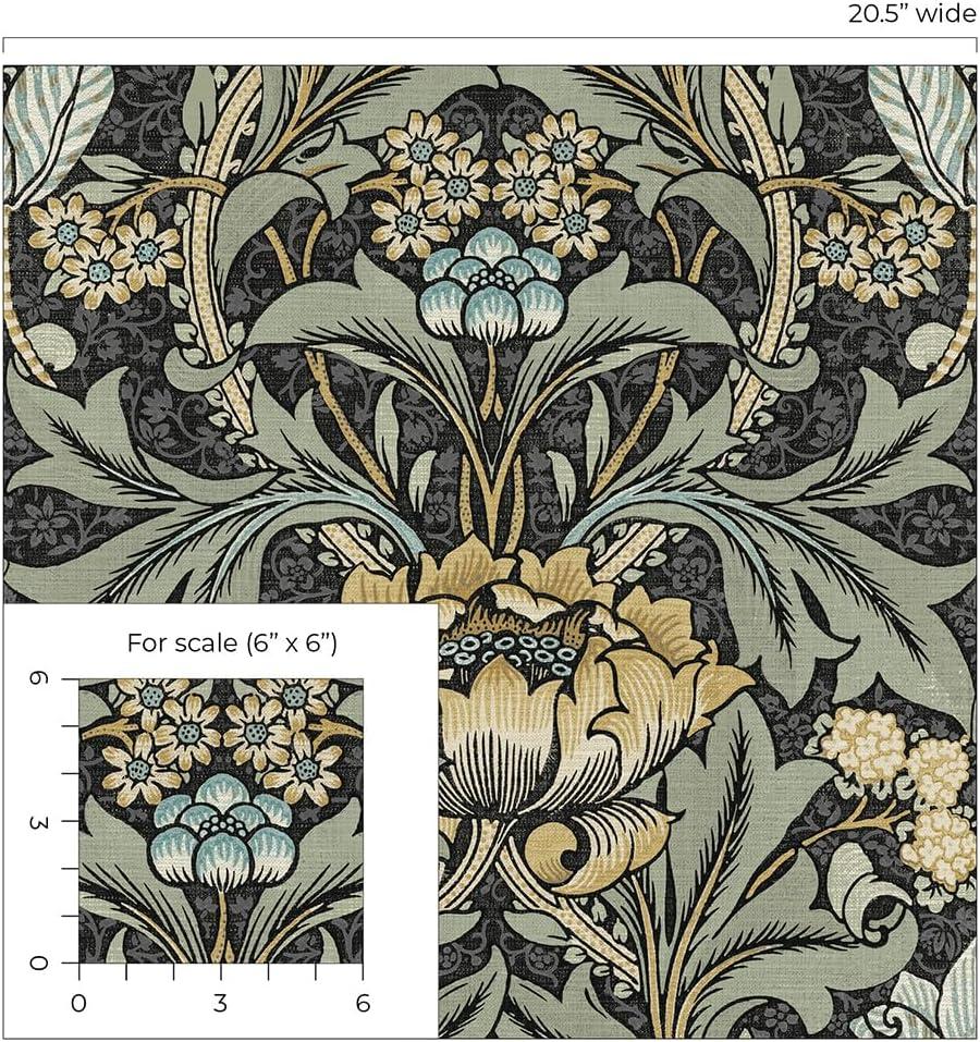 Seabrook Designs  Acanthus Floral Prepasted Wallpaper 20.5 in. W x 33 ft. L - Charcoal & Goldenrod
