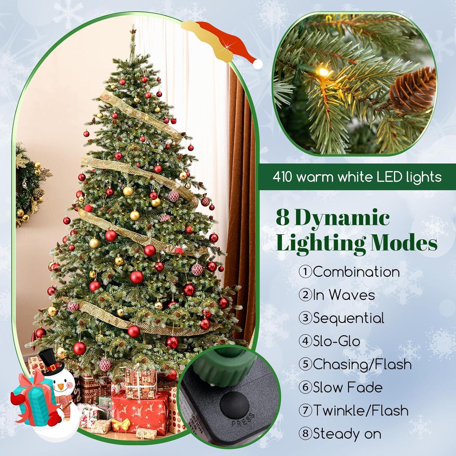 8 Ft Artificial Christmas Tree With 1226 Branch Tips 410 Warm White Led Lights