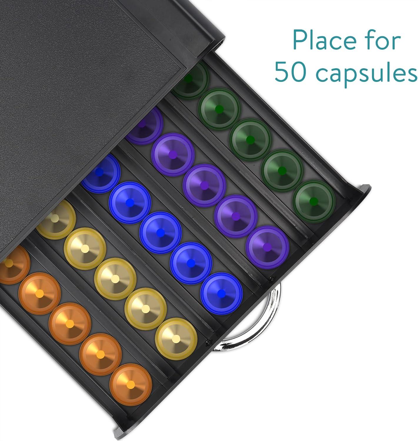 Navaris Coffee Pod Holder Drawer - 50 Capsule Storage Organizer Tray Counter Container - Fits Standard Sizes of Pods and Capsules - 1 Drawer Design