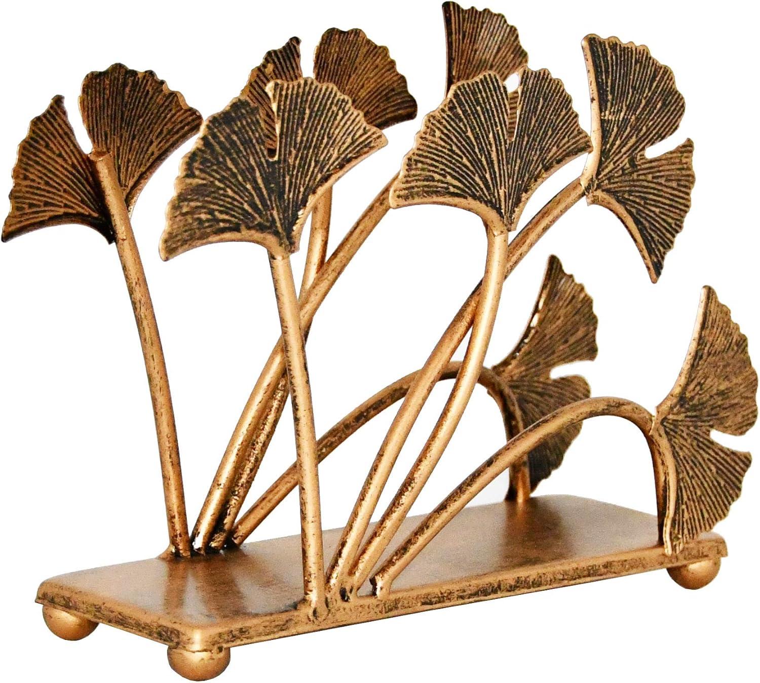 Modern Ginkgo Leaves Napkin Holder for Tables Metal Paper Bronze Napkin Storage , File Organizers