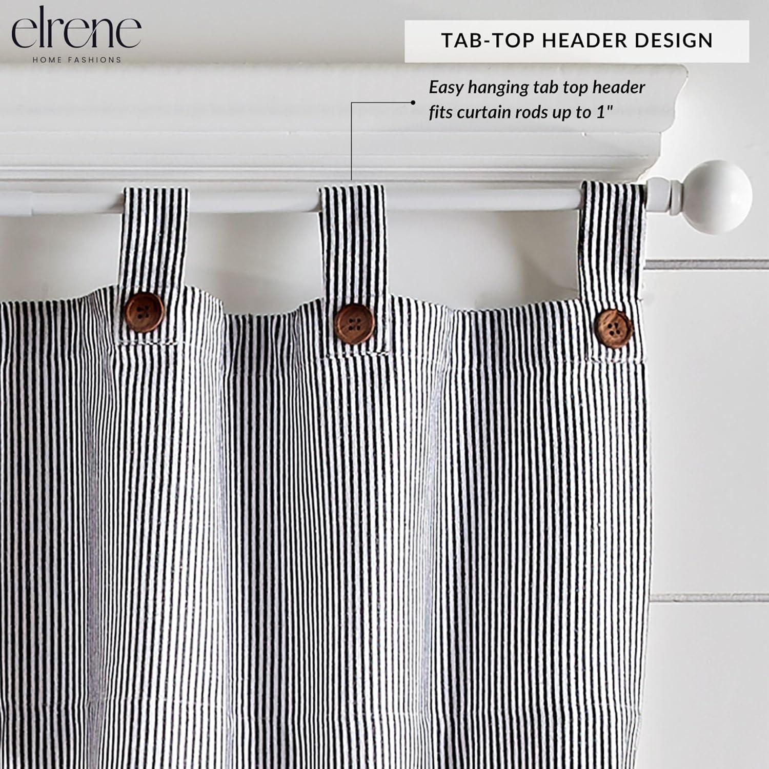 Elrene Tucker Ticking Stripe Kitchen Curtain Tier Set Black 30"w x 24"l