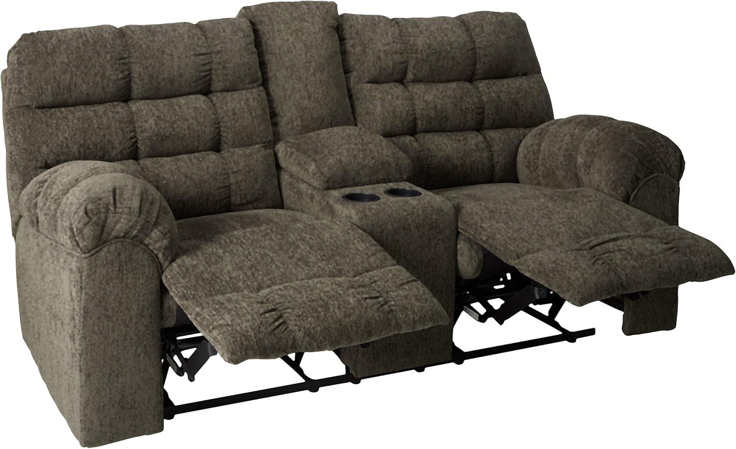 Contemporary Gray Fabric Reclining Loveseat with Storage and Cup Holders