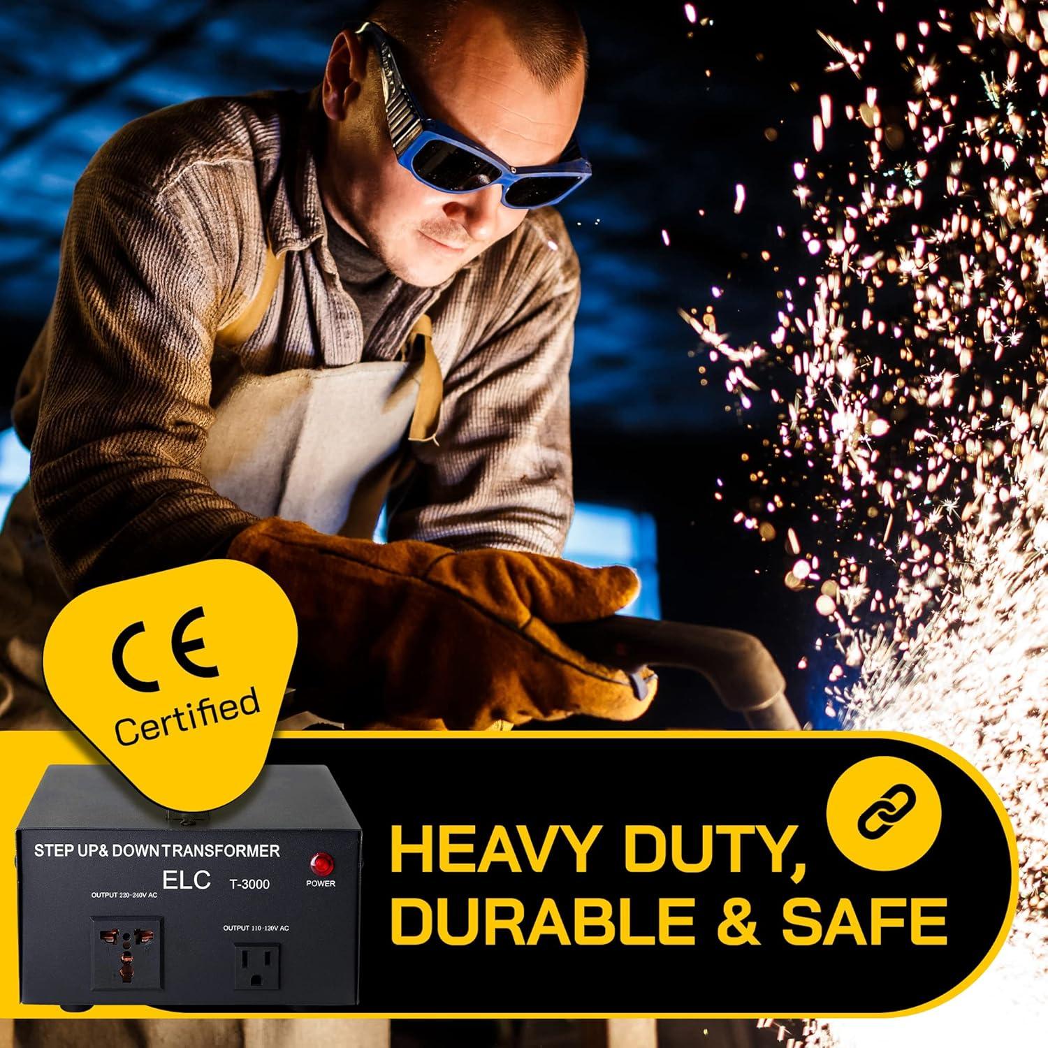 ELC T Series 3000+ Watt Voltage Converter Transformer - Step Up/Down - 110v to 220v / 220v to 110v Power Converter - Circuit Breaker Protection, CE Certified [3-Years Warranty]