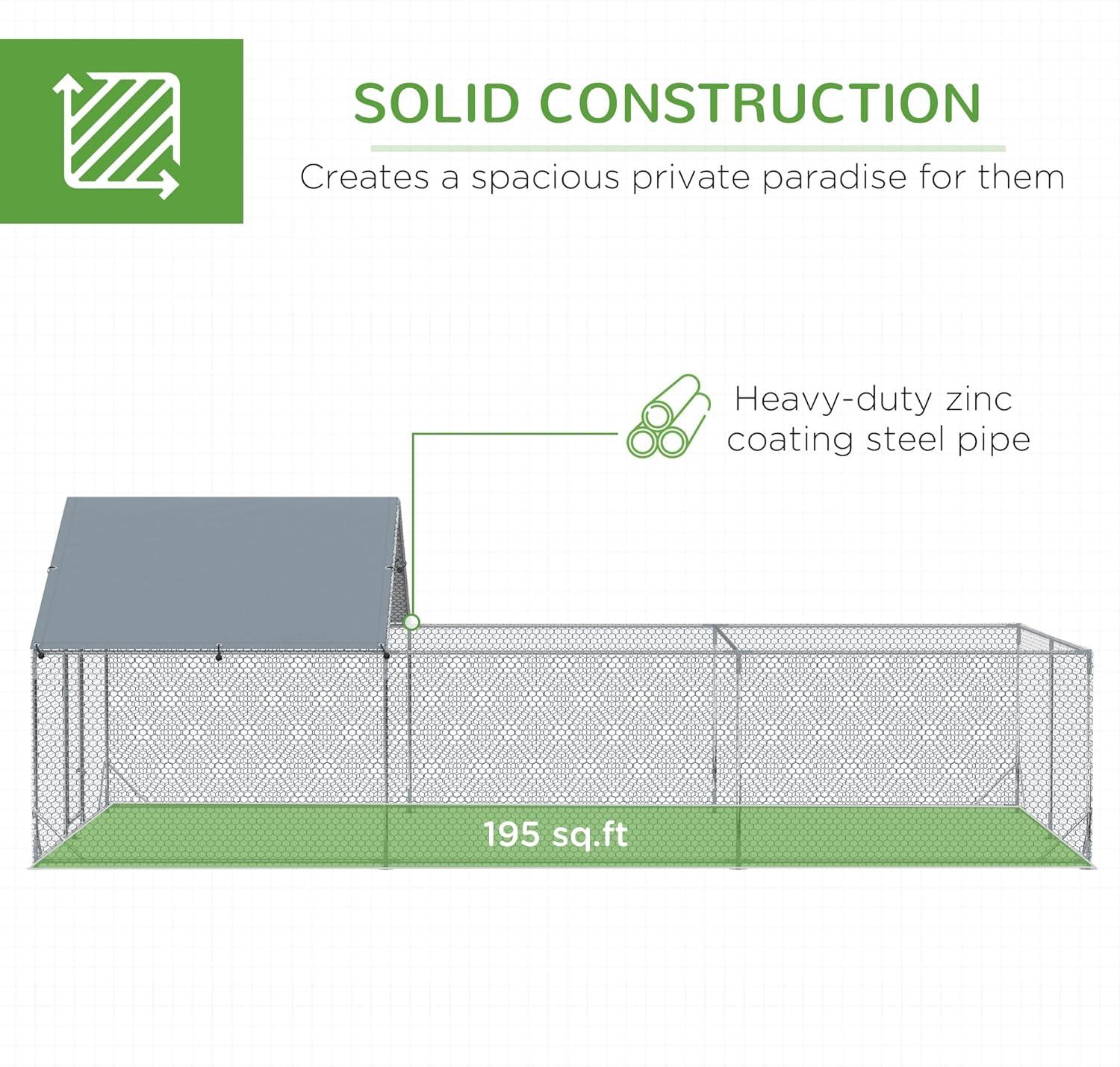 PawHut Large Chicken Coop Metal Chicken Run for Chickens with Waterproof and Anti-UV Cover, Spire Shaped Walk in Fence Cage Hen House for Outdoor and Yard Farm Use, 1" Dia, 23' x 6.6' x 6.4'