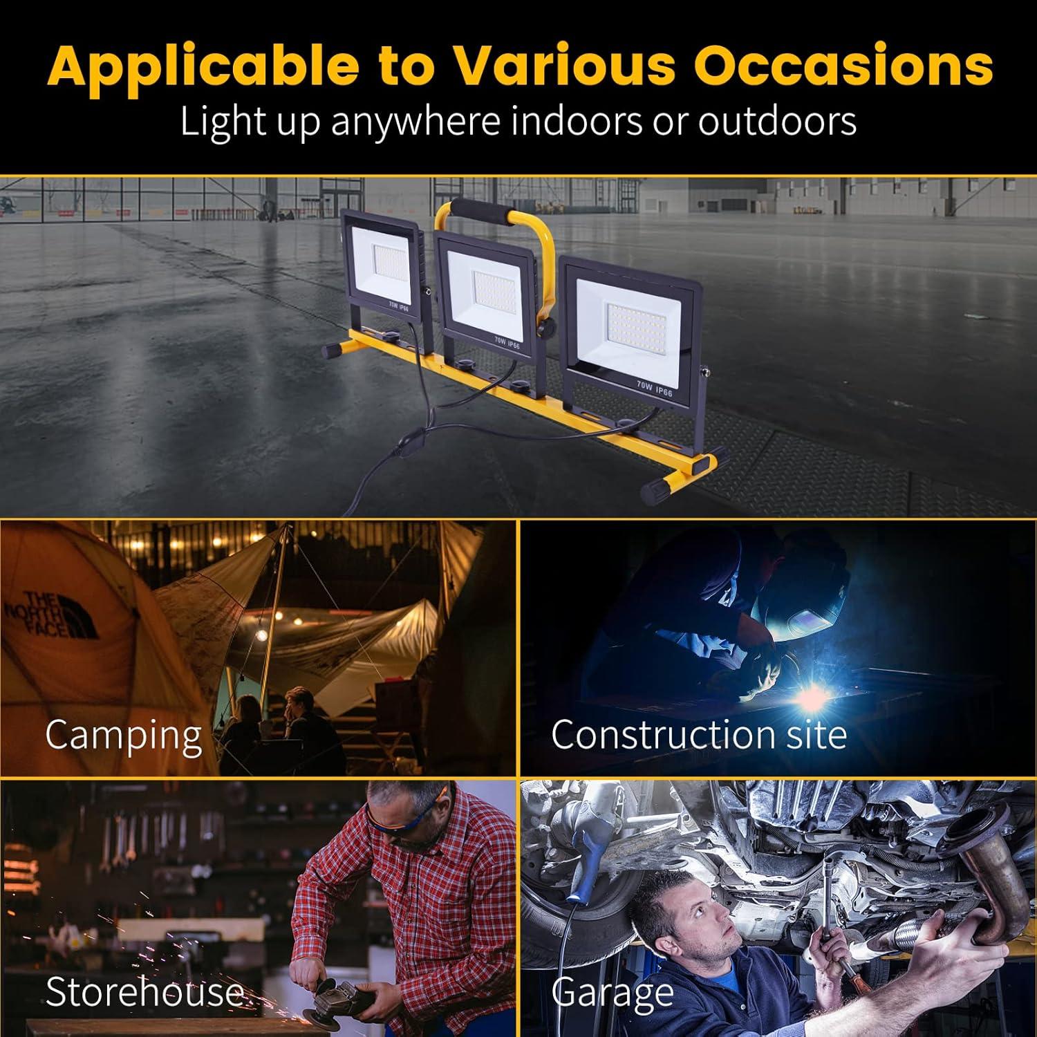 21000 Lumen Work Lights with Stand，3 Adjustable Head LED Work Light, with Adjustable and Foldable Tripod Stand, Waterproof Lamp with Individual Switch with 6500 Kelvin Color Temperature