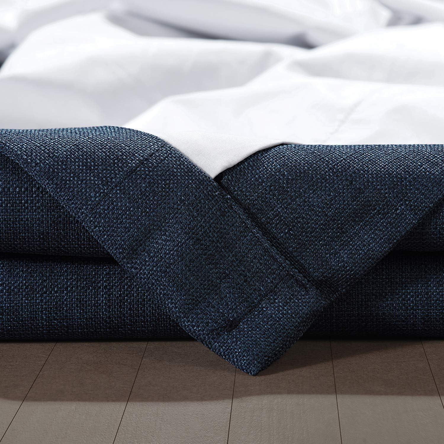 Signature Voyager Blue Faux Linen Blackout Curtain (1 Panel), Voyager Blue, 50W X 84L