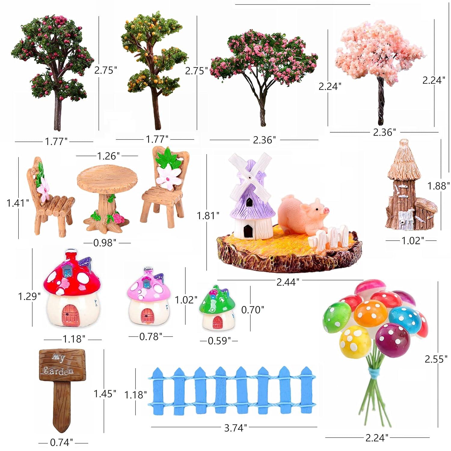 132pcs Fairy Garden Accessories Kit Miniature Animals,Tree,Fence,House Figurines Ornament Statue Craft for DIY Garden Micro Landscape Bonsai Dollhouse Decoration