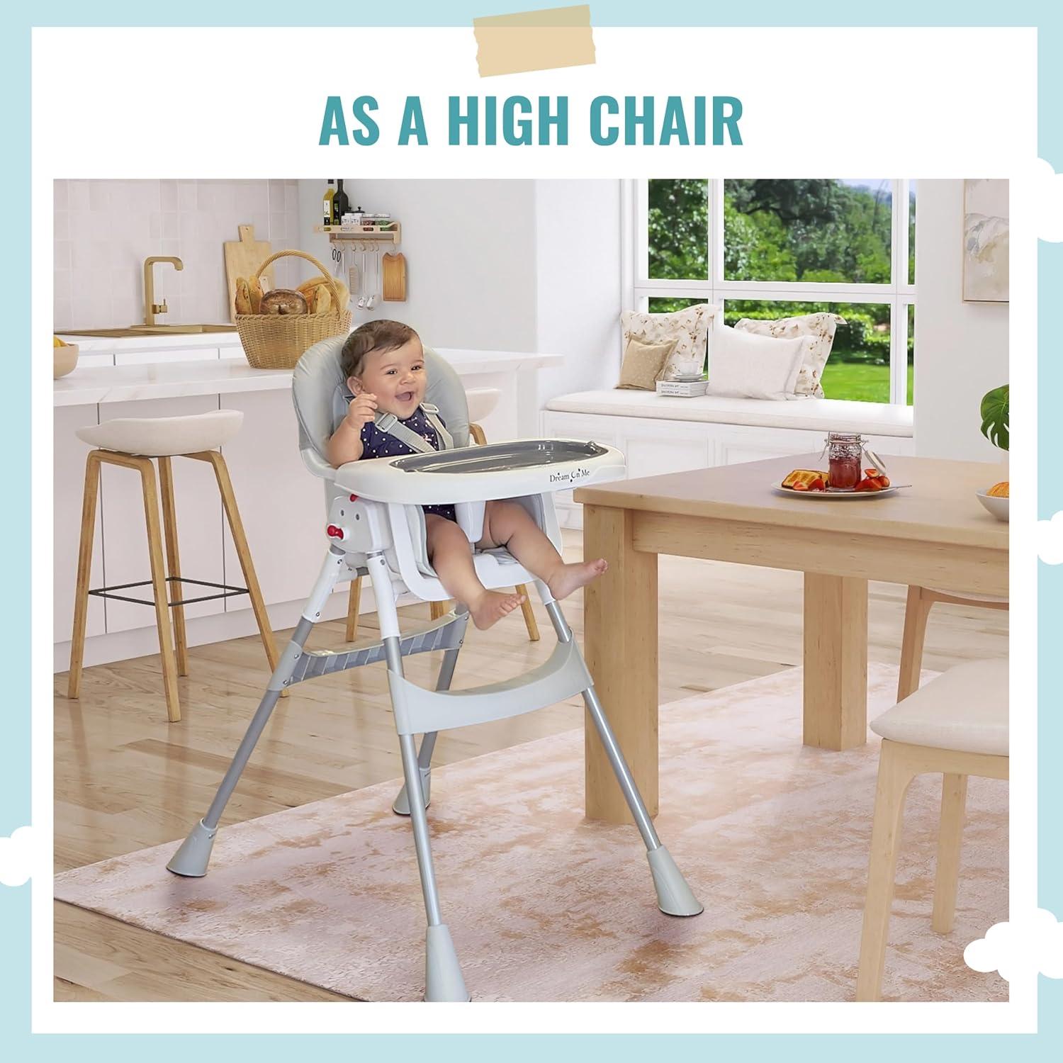 Dream On Me Portable 2-In-1 Table Talk High Chair - Convertible Compact and Lightweight, Grey