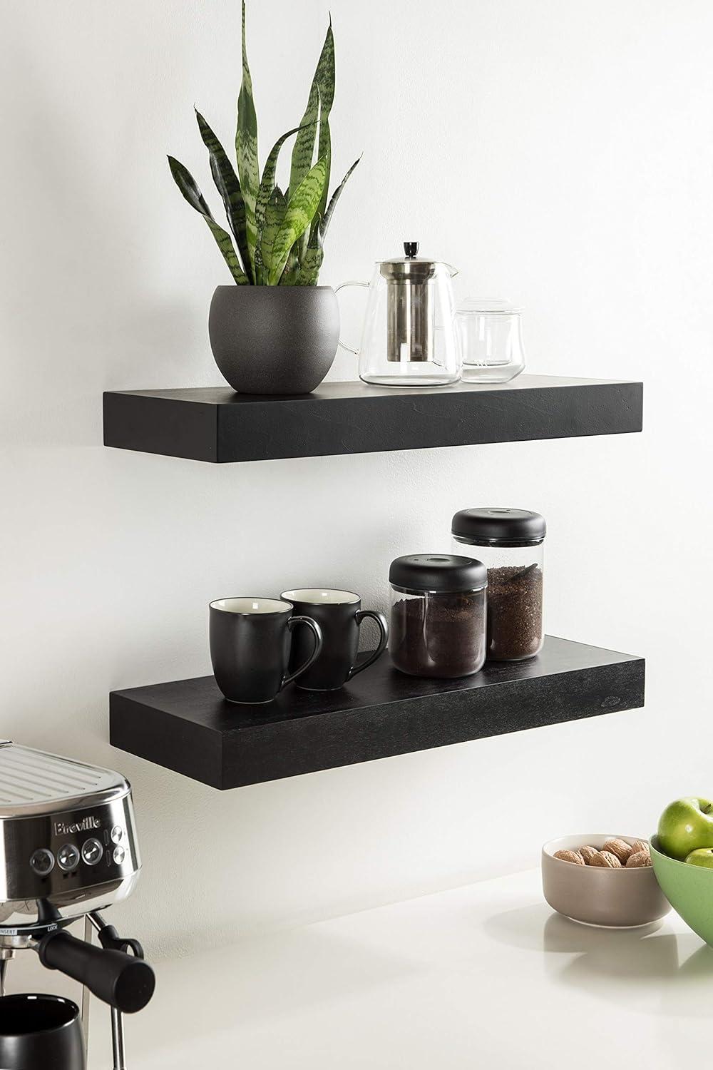 2pc 24" Havlock Wood Shelf Set Black - Kate & Laurel All Things Decor: Solid Wood, Easy Wall Mount