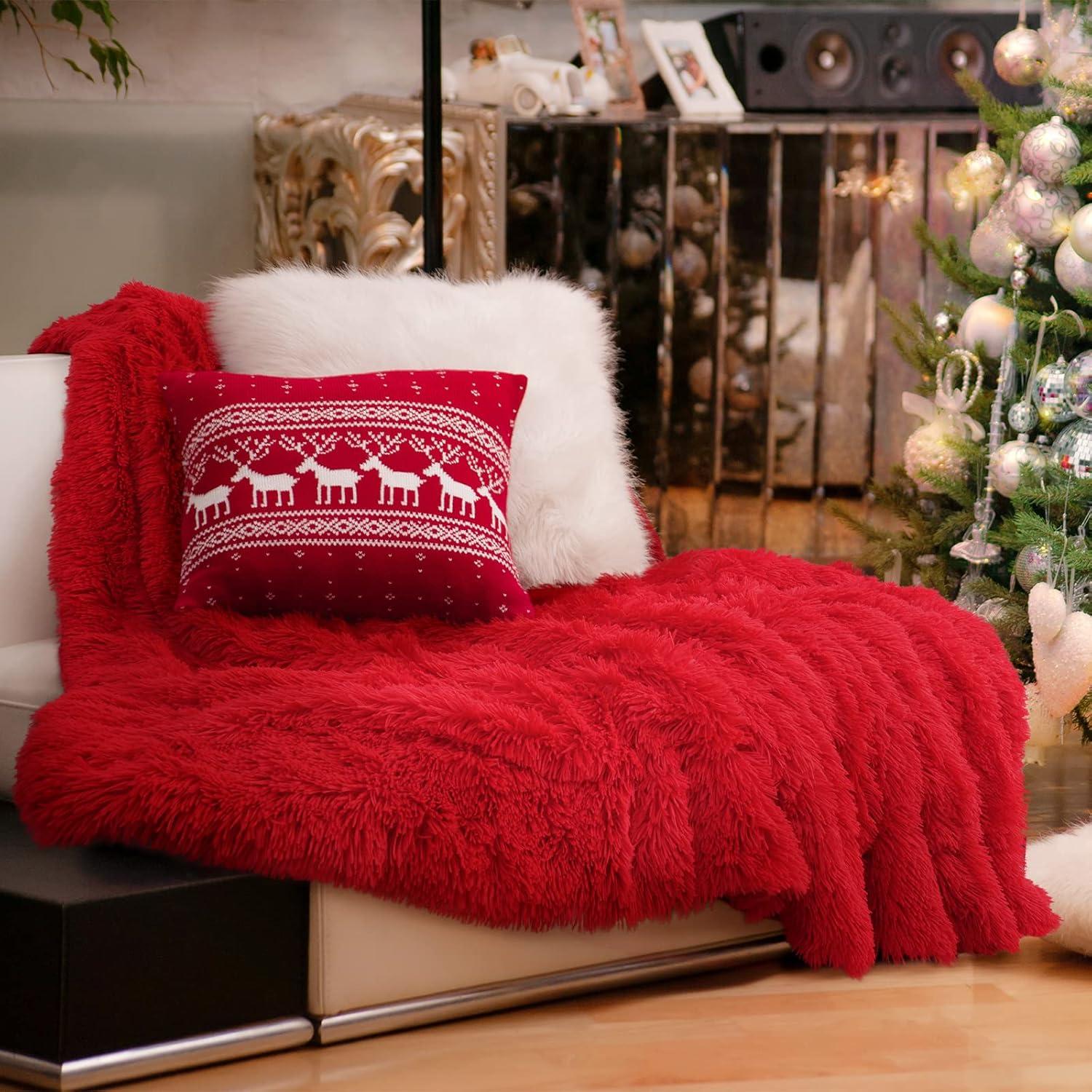 Red Sherpa Faux Fur Reversible Throw Blanket 50'' x 60''