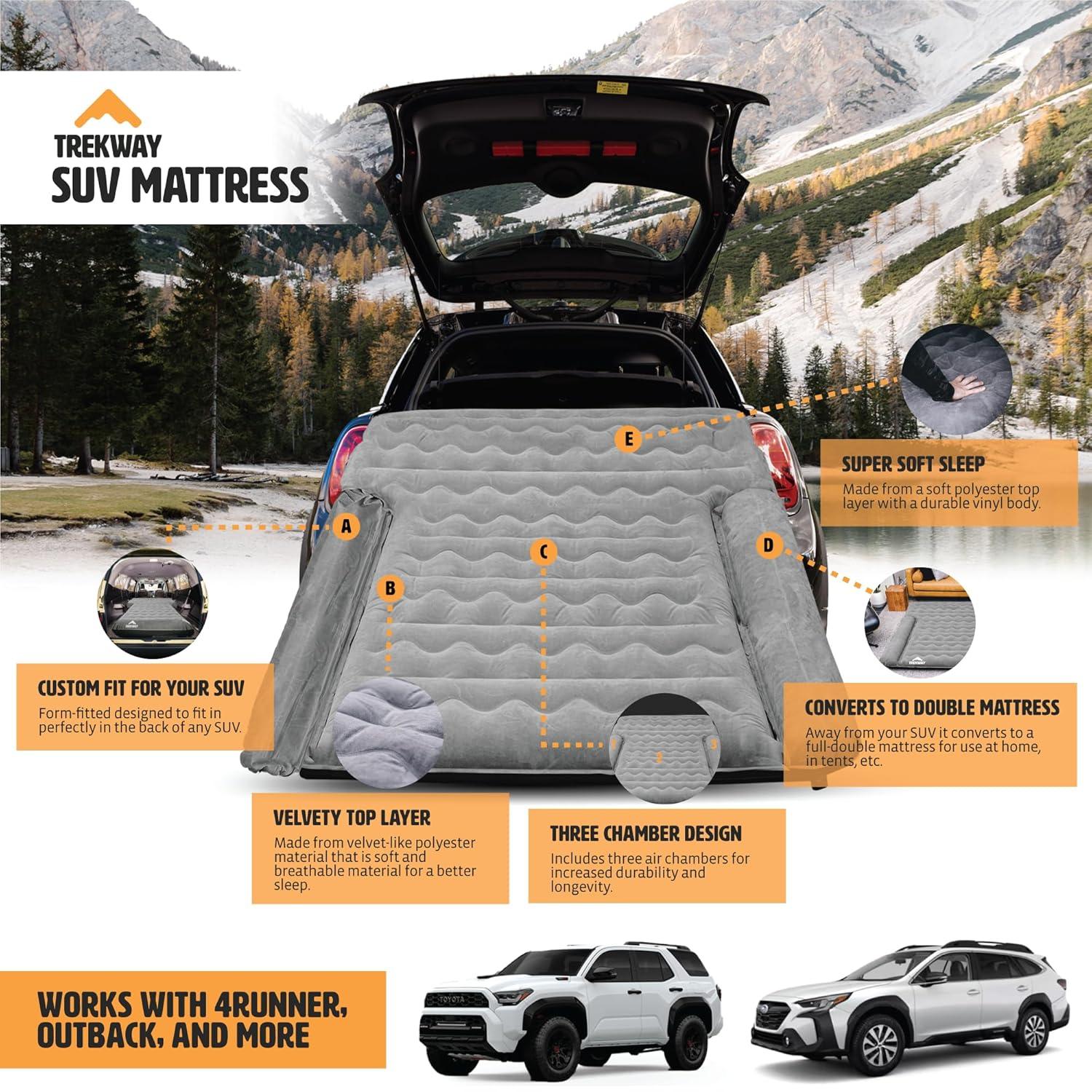 Offroading Gear SUV/Van Inflatable Air Mattress w/Side Chambers - Car Camping Bed - for 4Runner, Outback, Forester, Cherokee, RAV4, Blow Up Inflatable. from Trekway