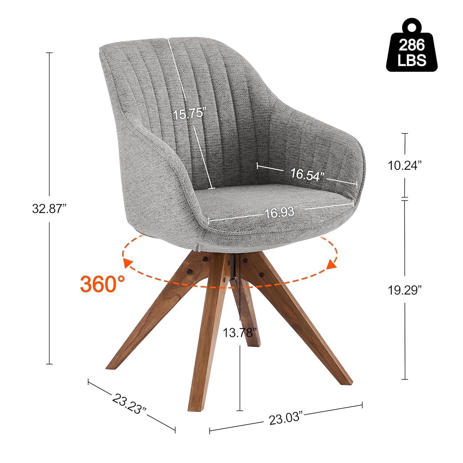 Art Leon Desk Chair - Mid Century Modern Office Chair No Wheels, Swivel Accent Chair with Oak Wood Legs, Fabric Upholstered Arm Chair, Blue