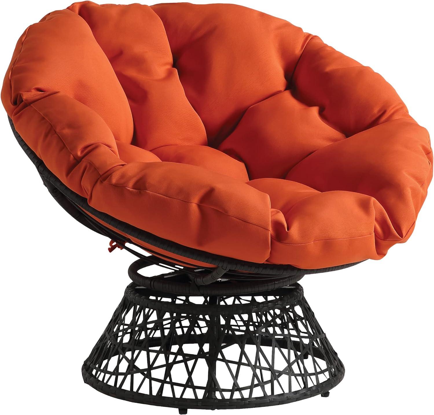 Orange Metal Swivel Papasan Chair with Wicker Frame