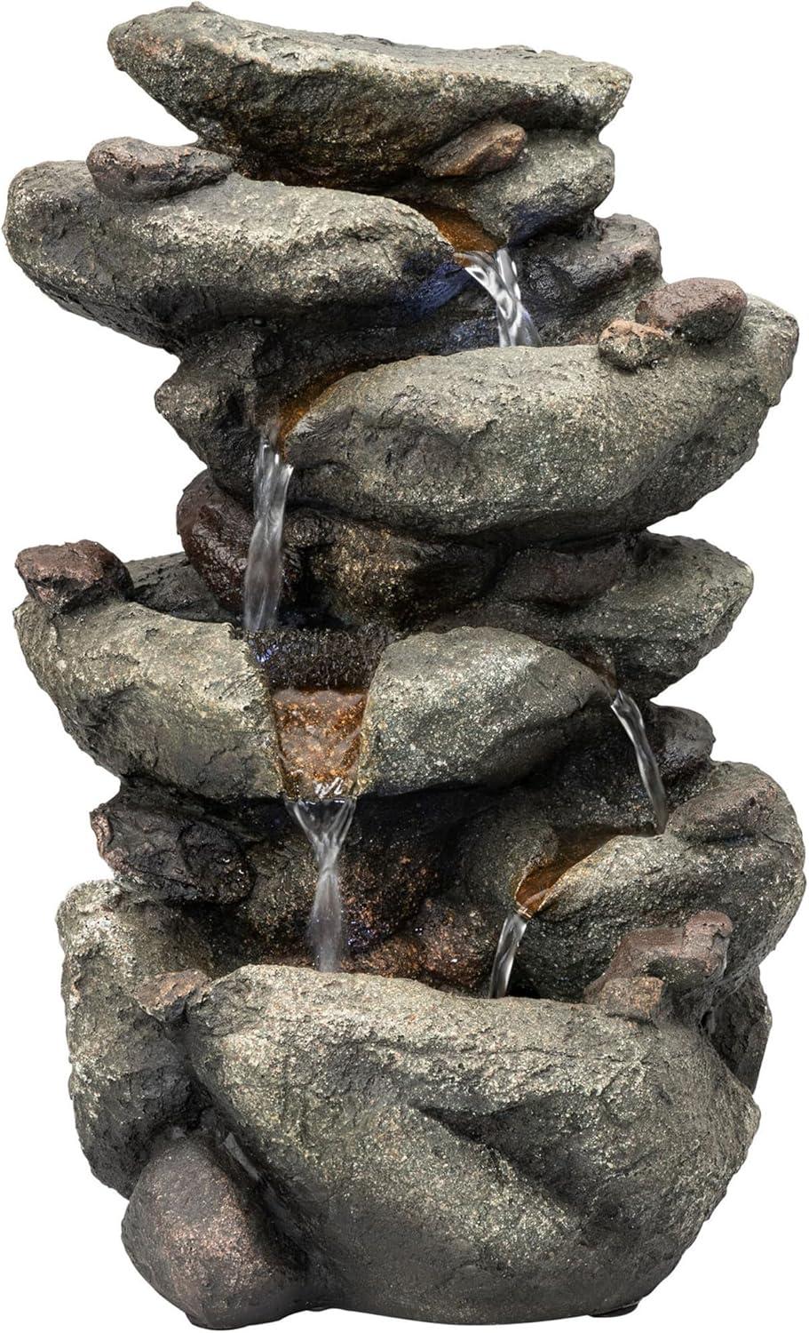 Alpine Corporation 14-Inch Indoor & Outdoor Rainforest Rock Fountain with LED Light