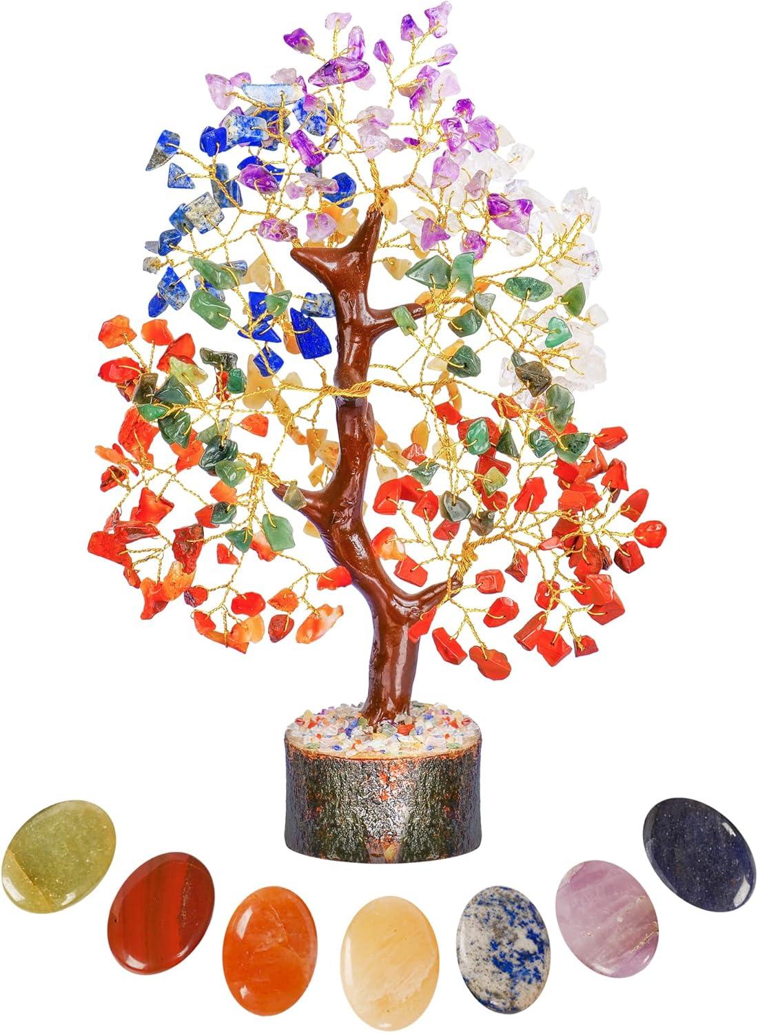 Multicolor Crystal Chakra Tree with Golden Wire